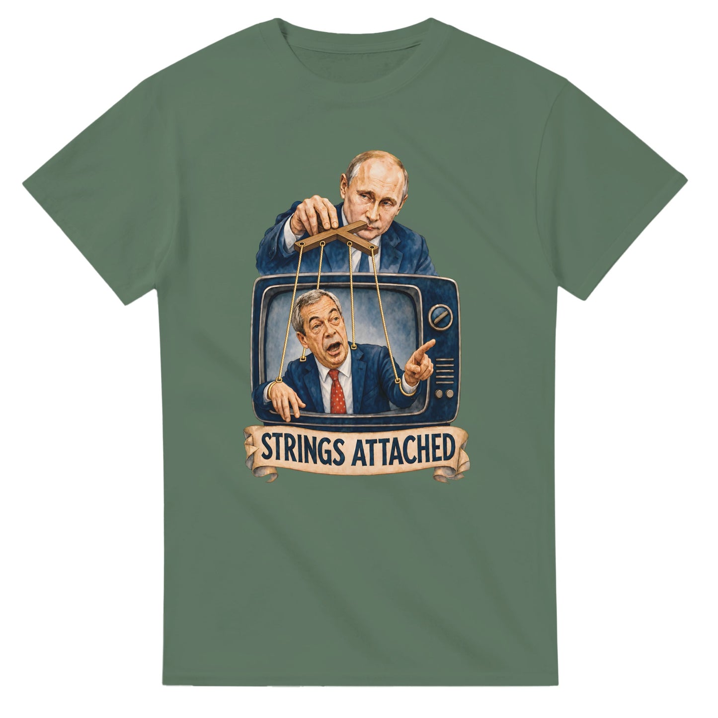Strings Attached Political Satire T-shirt — product view 13
