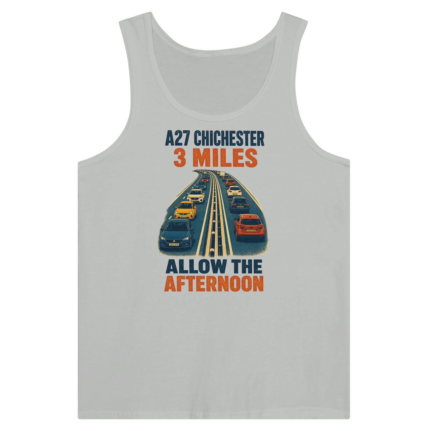 A27 Chichester – 3 Miles, Allow the Afternoon Premium Unisex Tank Top — product view 5