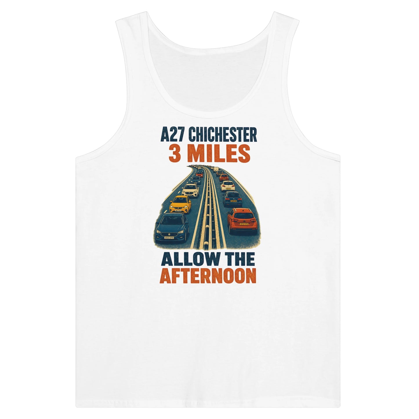 A27 Chichester – 3 Miles, Allow the Afternoon Premium Unisex Tank Top — product view 1