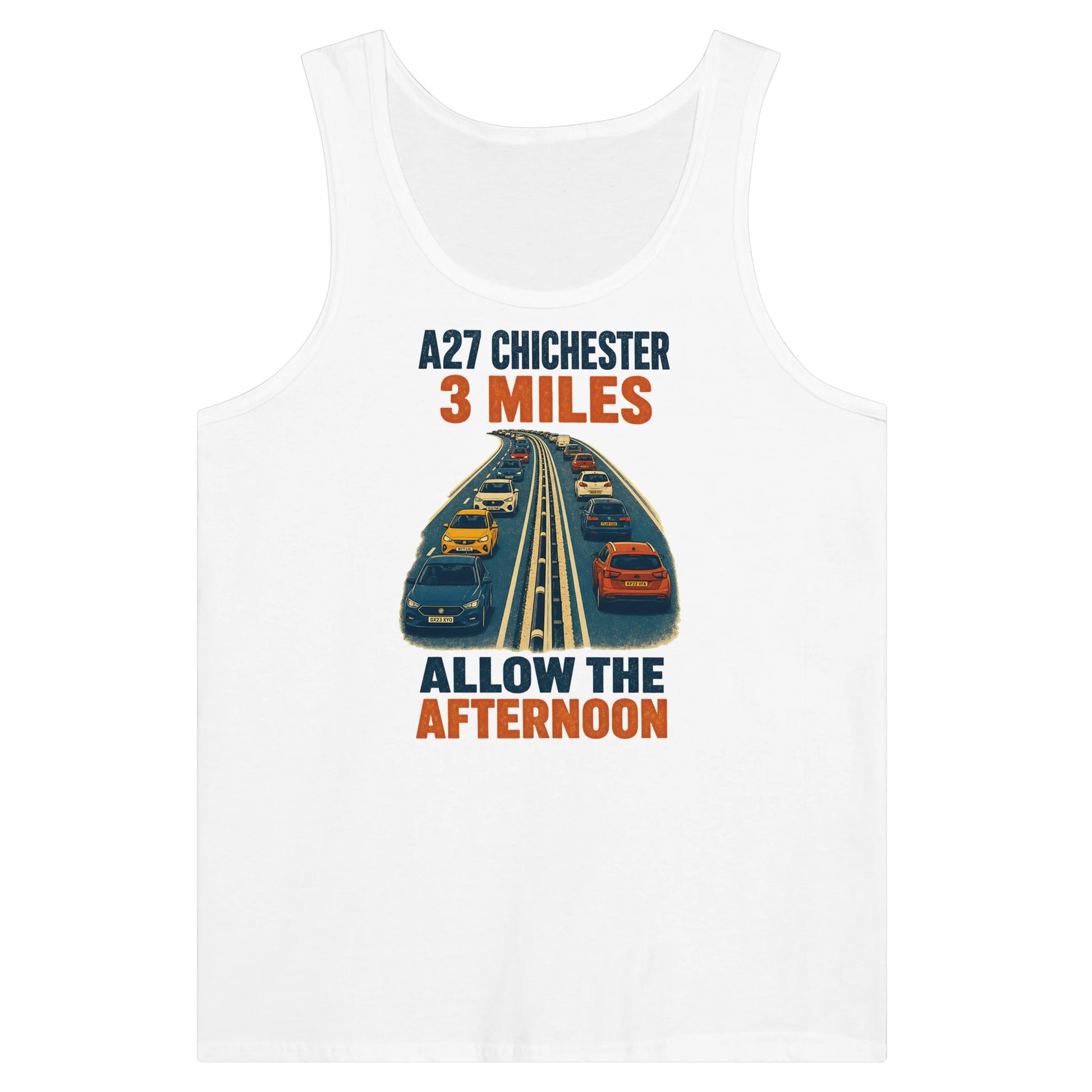 A27 Chichester – 3 Miles, Allow the Afternoon Premium Unisex Tank Top — product view 1