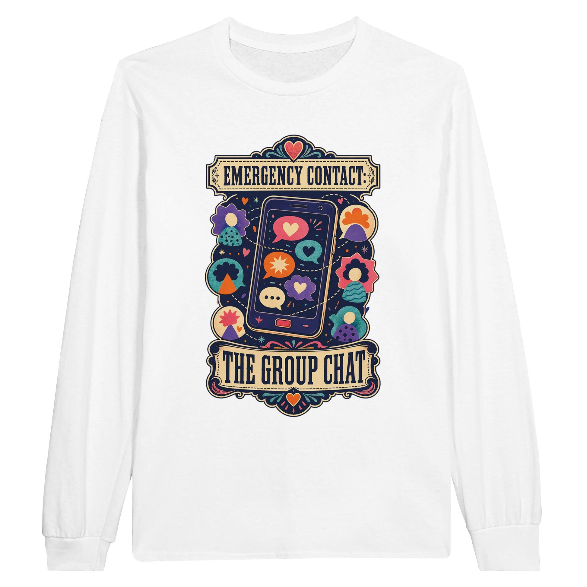 Emergency Contact — The Group Chat Long-Sleeve T-shirt — product view 1
