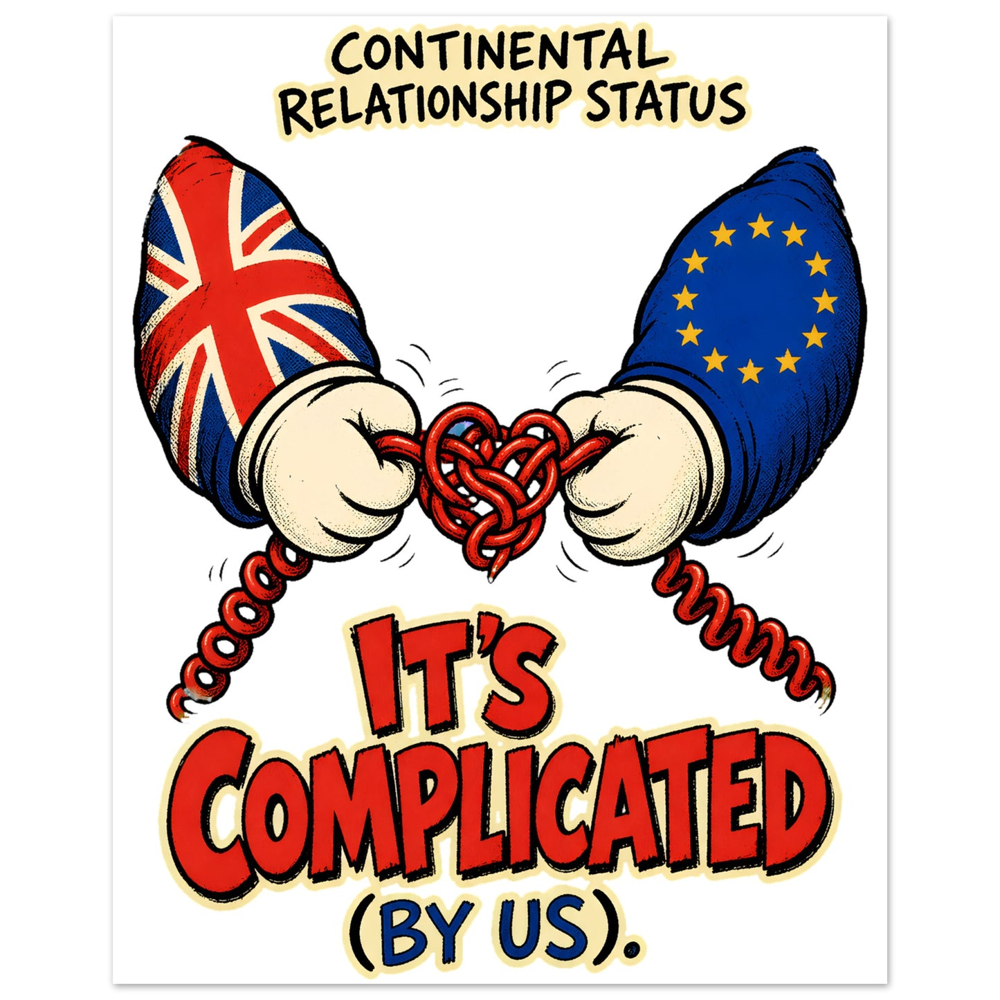 It's Complicated (By Us) UK–EU 1990s Cartoon Aluminium Print — product view 2