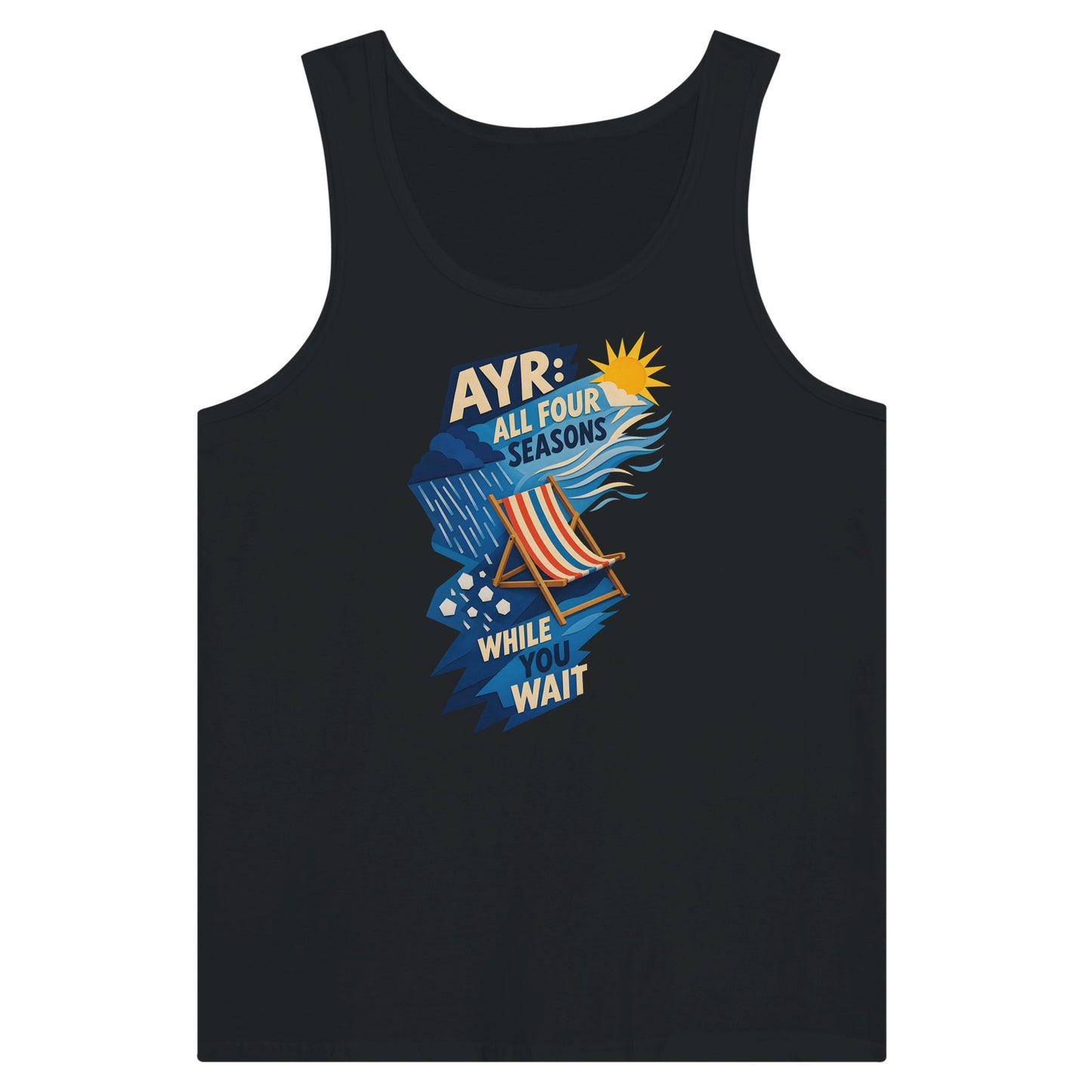 Ayr: All Four Seasons While You Wait Premium Unisex Tank Top — product view 8