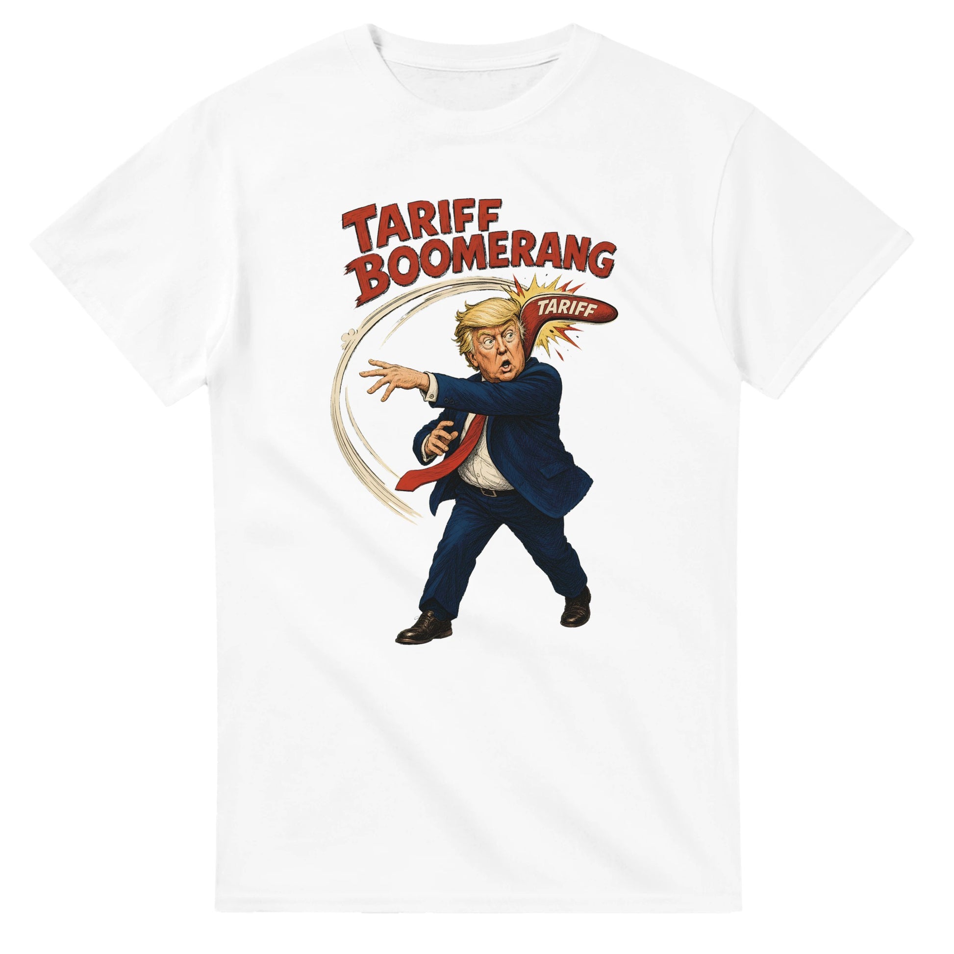 Tariff Boomerang – Trump Political Satire T-shirt — product view 1
