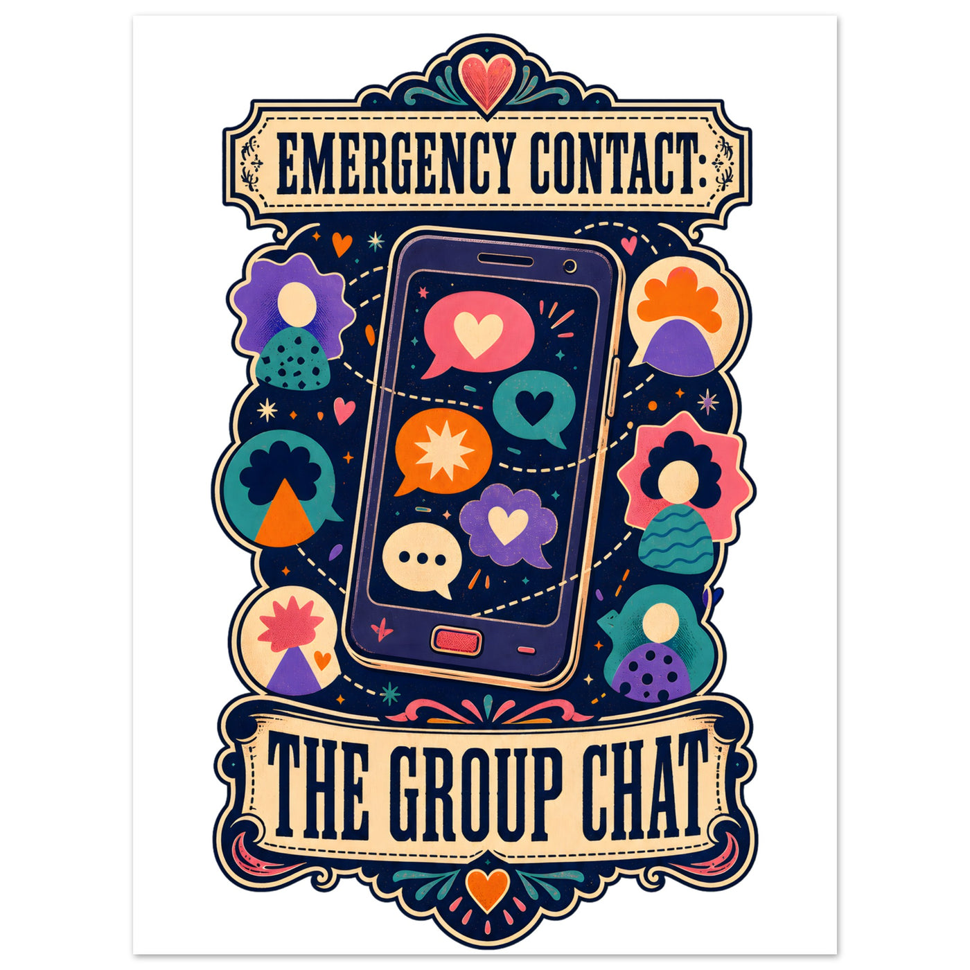 Emergency Contact — The Group Chat Aluminium Print