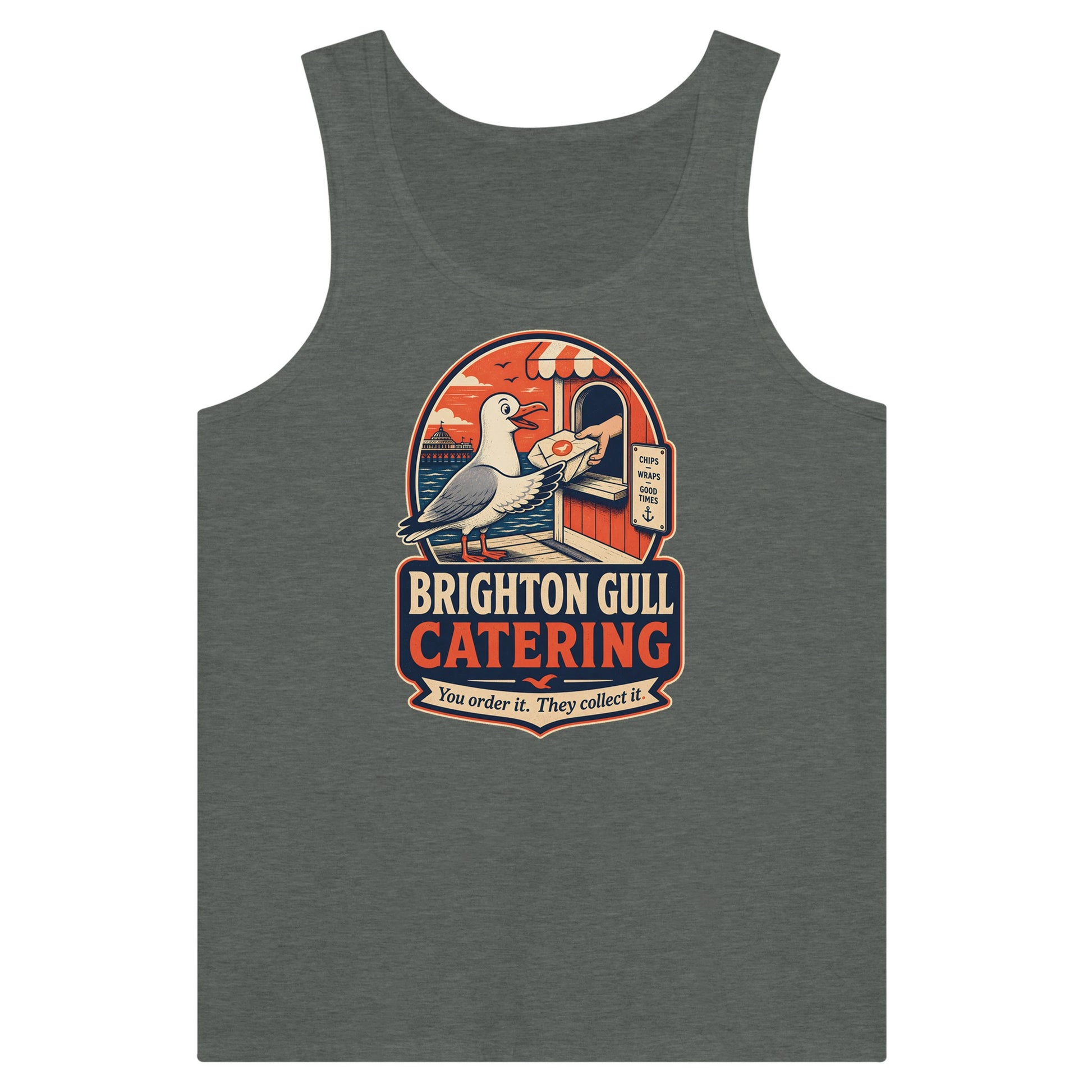 Brighton Gull Catering — Illustrated Premium Unisex Tank Top — product view 4