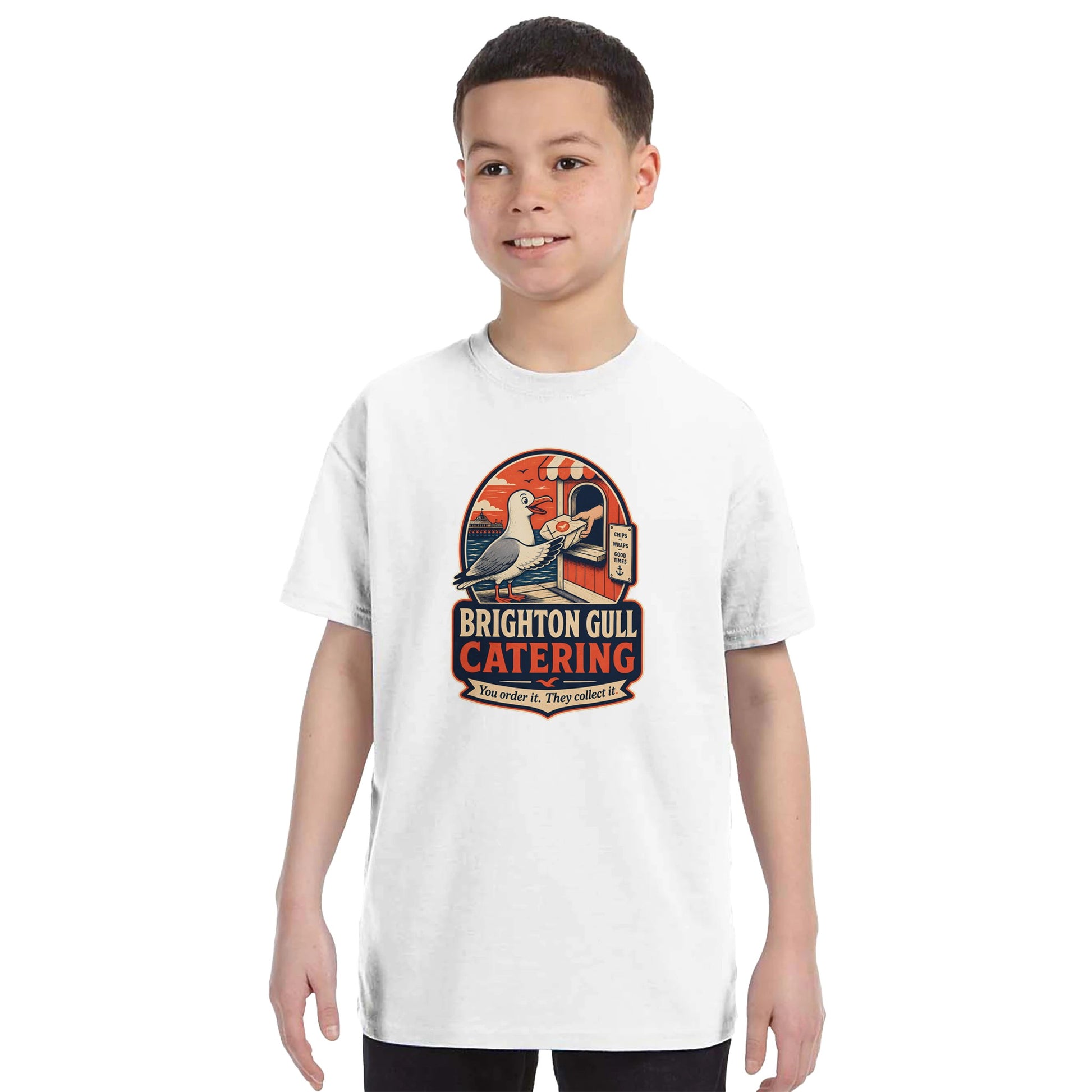 Brighton Gull Catering — Illustrated Kids' T-shirt — product view 16