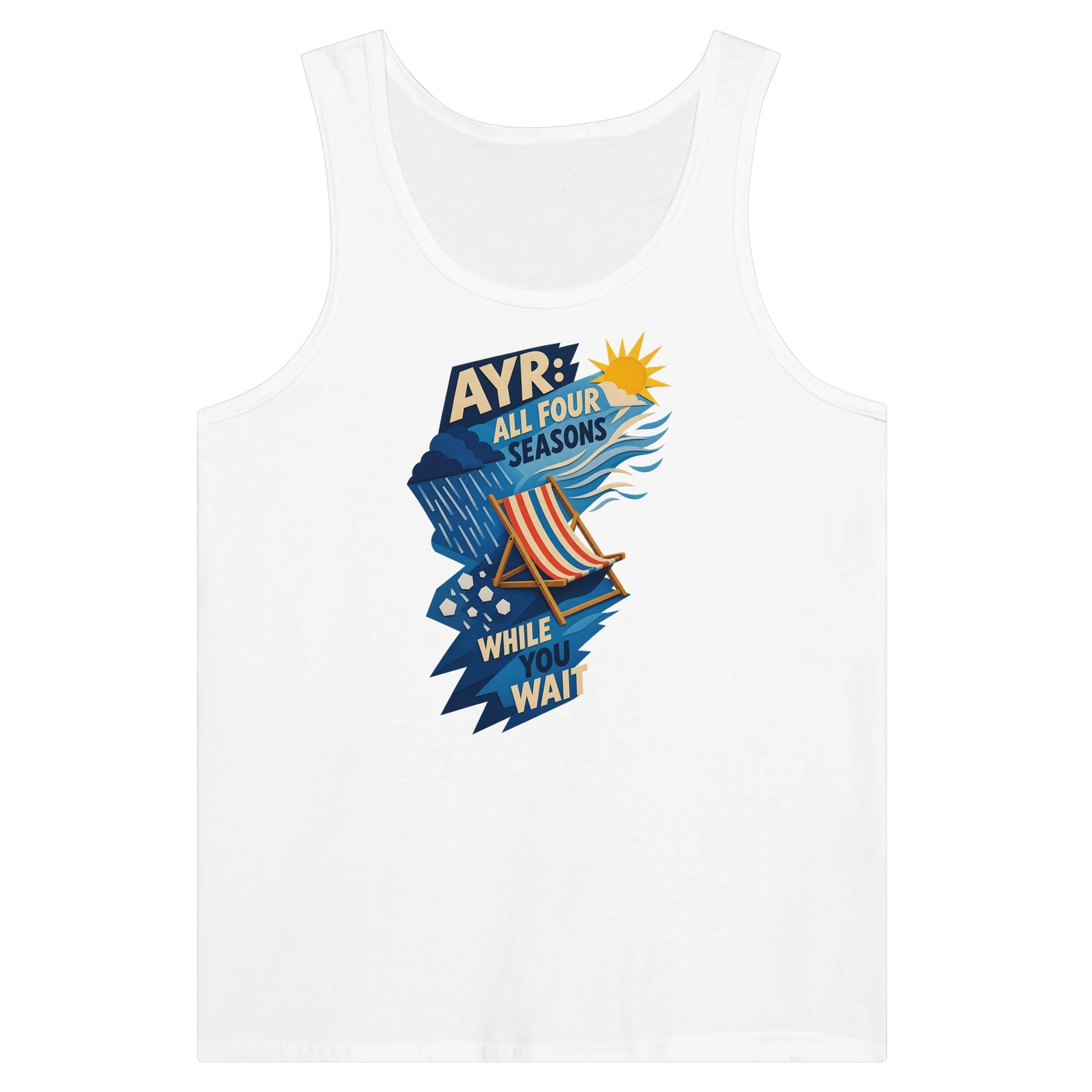 Ayr: All Four Seasons While You Wait Premium Unisex Tank Top — product view 1