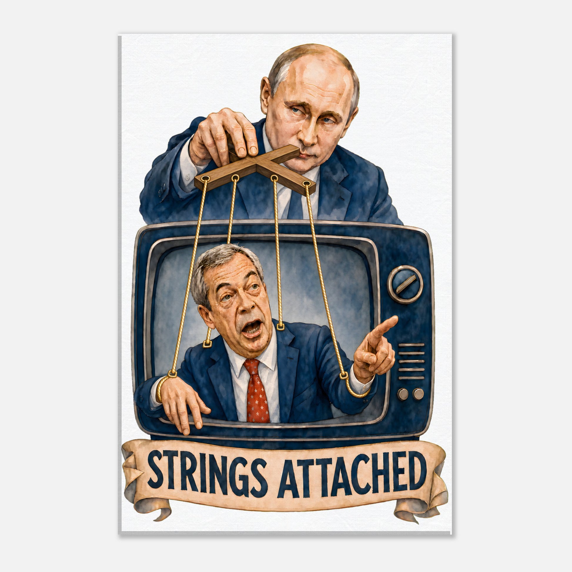 Strings Attached Political Satire Canvas — product view 3