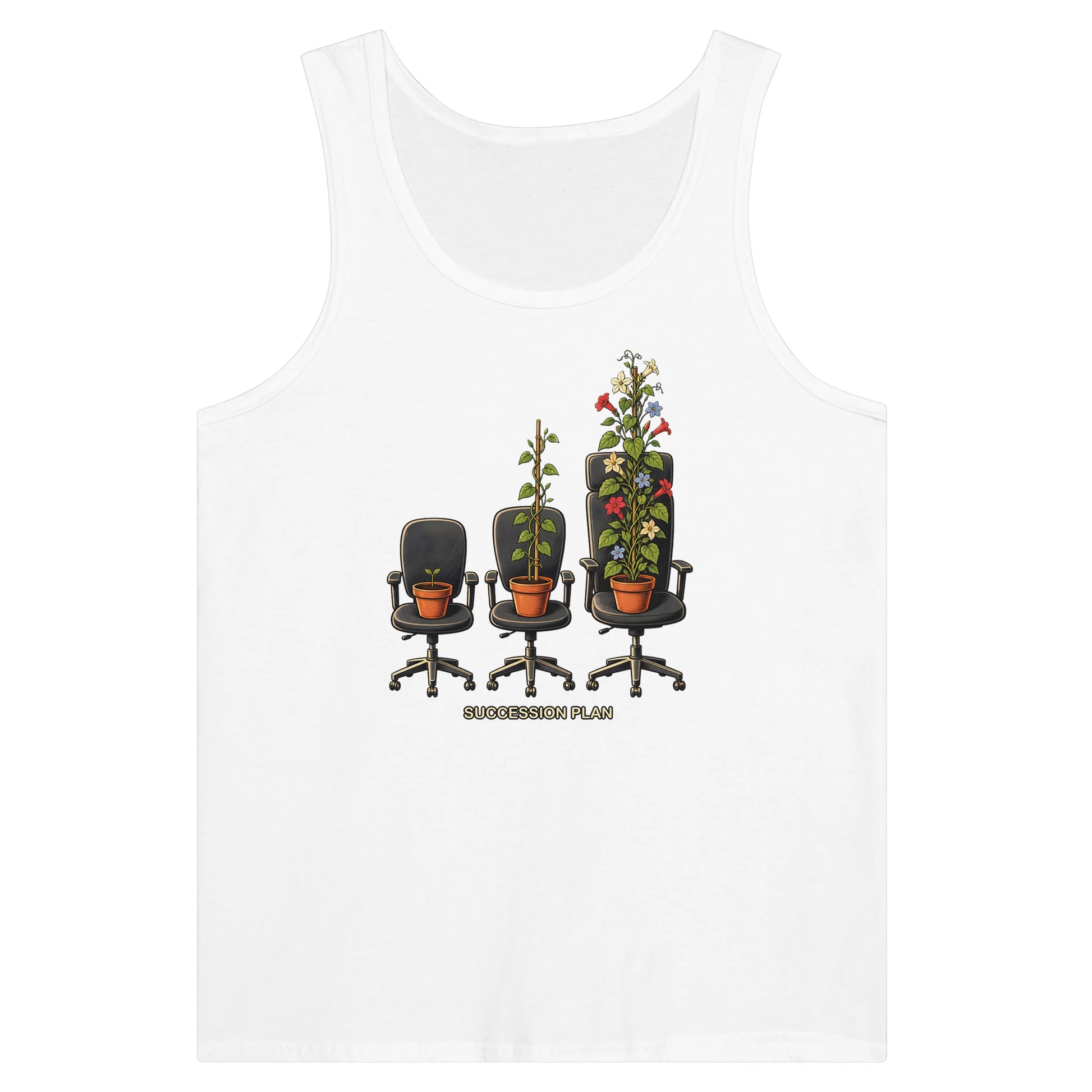 Succession Plan Office Chair Garden Graphic Premium Unisex Tank Top — product view 1