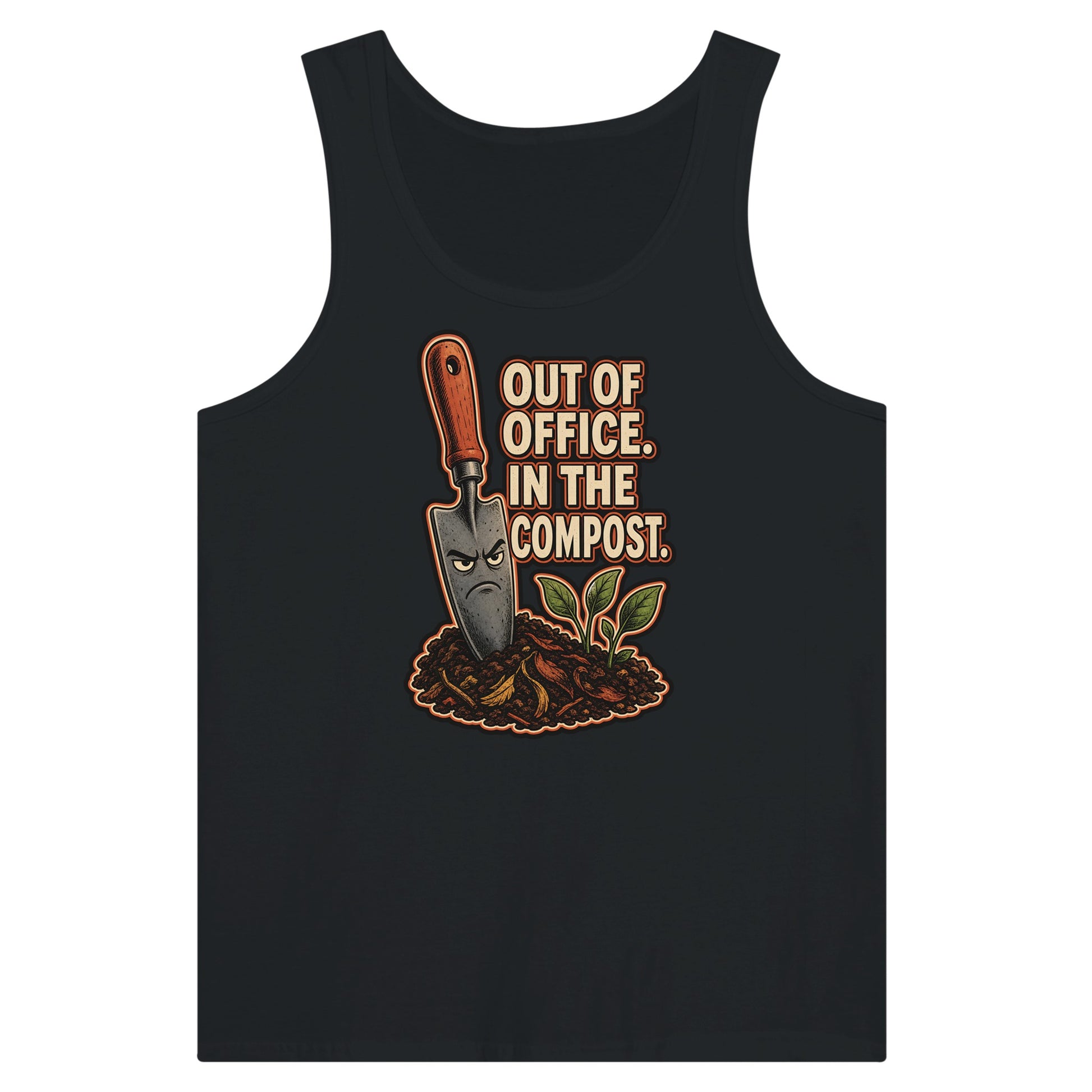Out of Office, In the Compost Premium Unisex Tank Top — product view 8