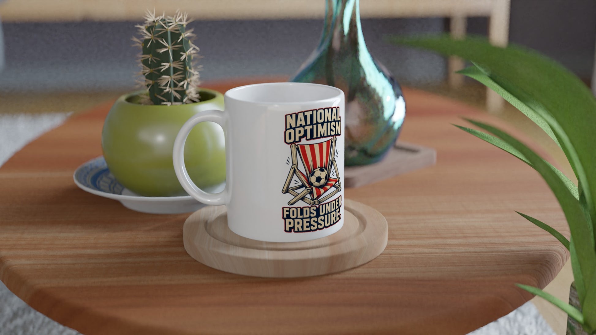 National Optimism Folds Under Pressure Football Mug — product view 3