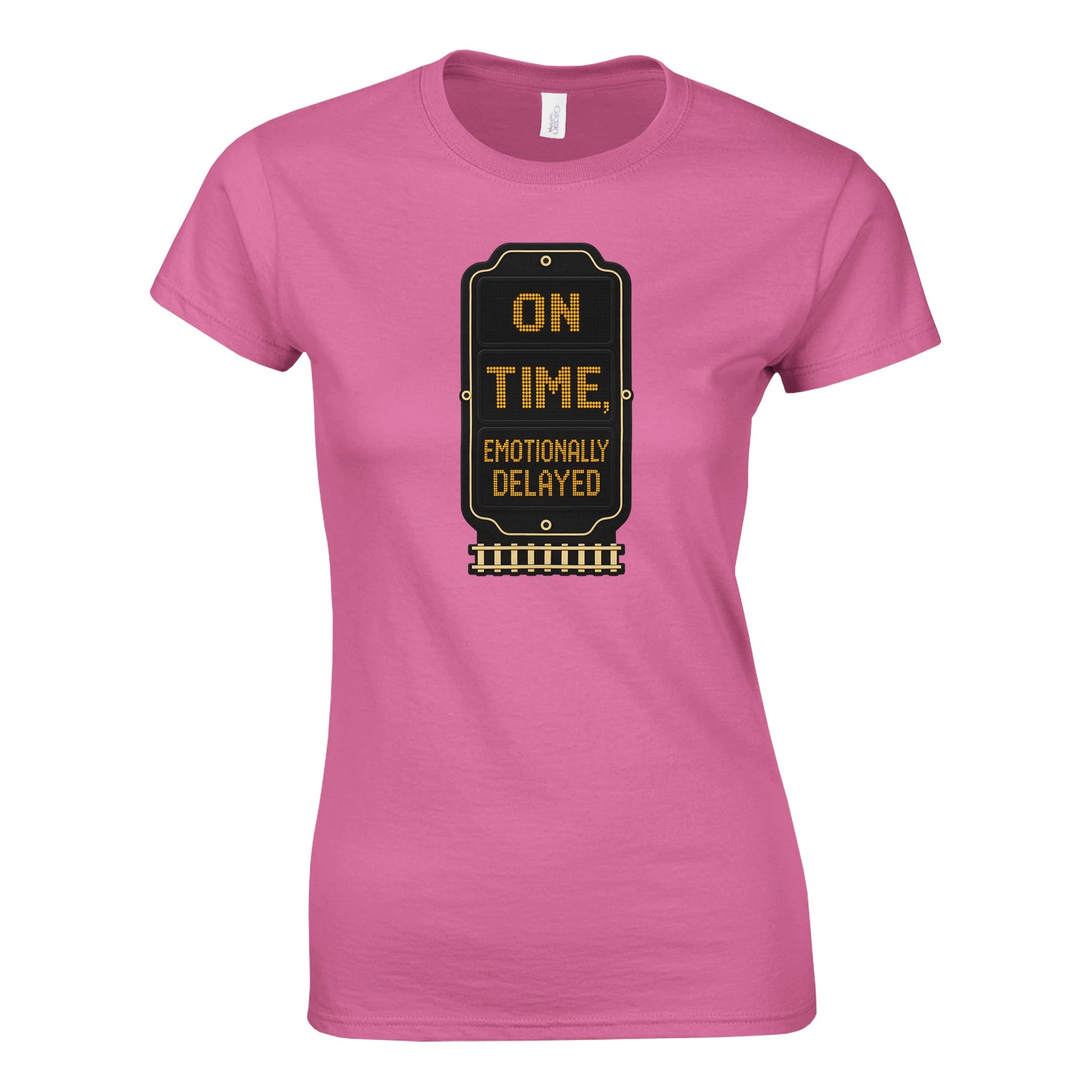 On Time, Emotionally Delayed Rail Graphic Women's T-shirt — product view 4
