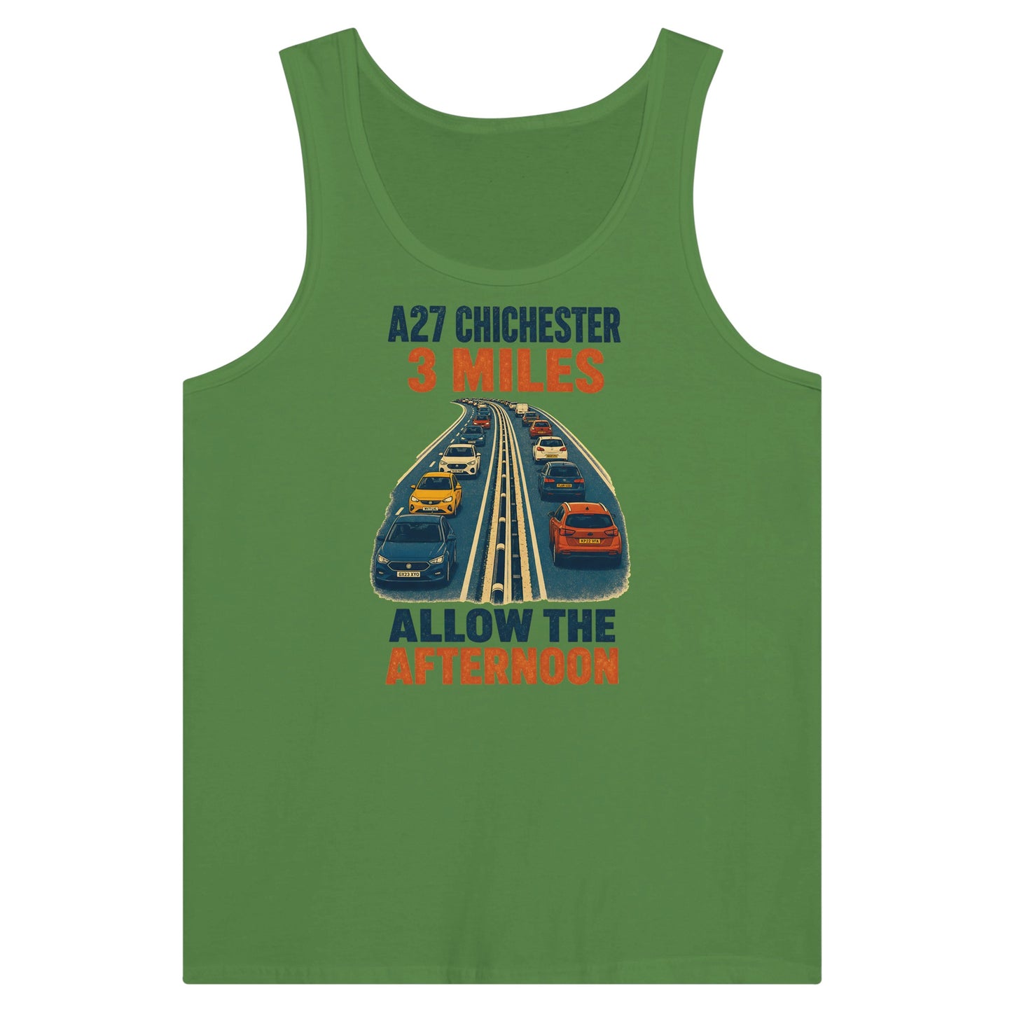 A27 Chichester – 3 Miles, Allow the Afternoon Premium Unisex Tank Top — product view 13