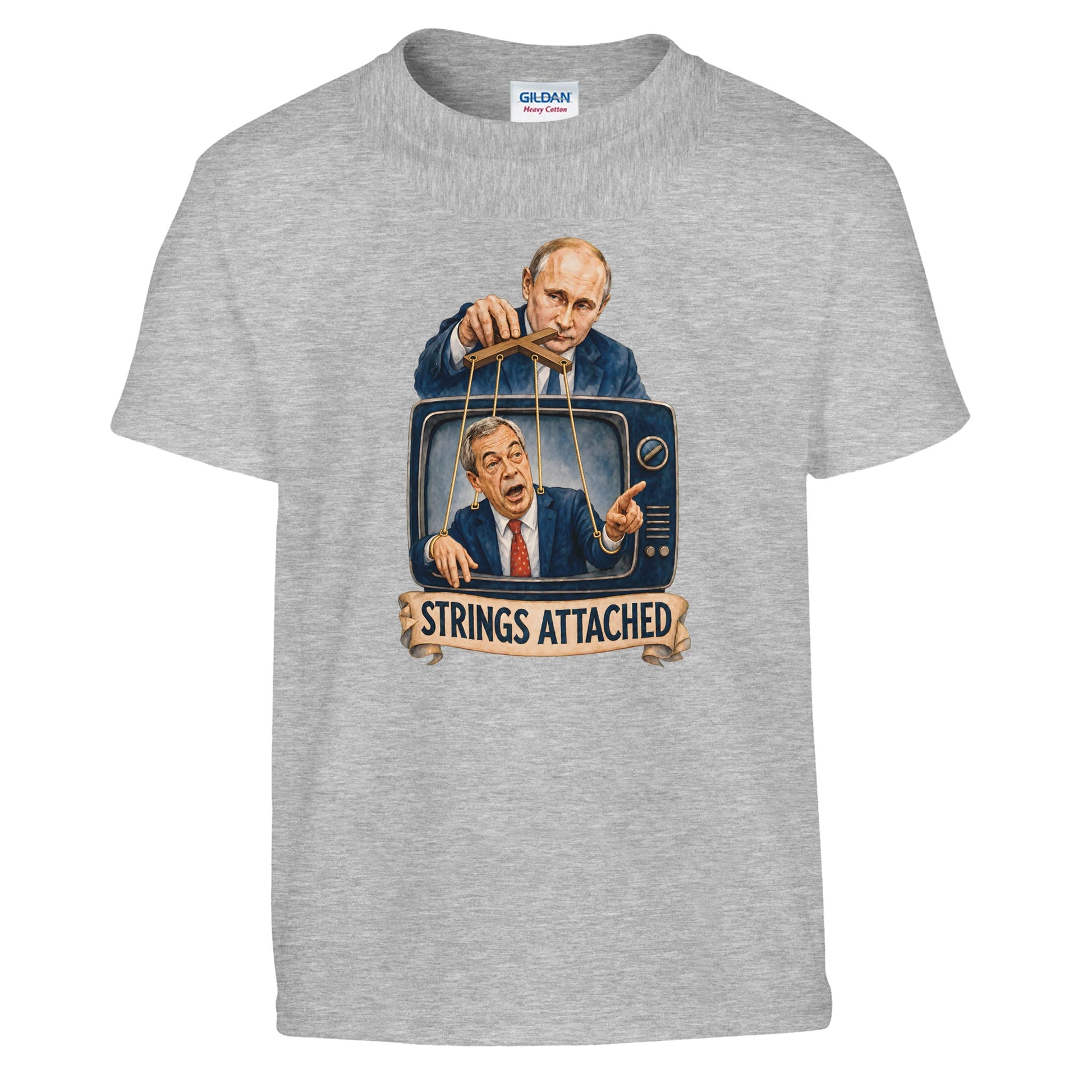 Strings Attached Political Satire Kids' T-shirt — product view 4