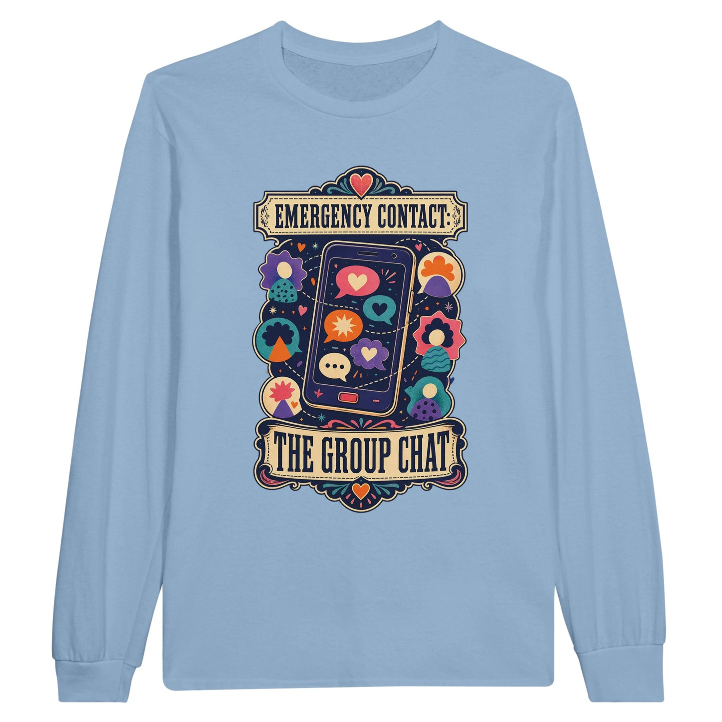 Emergency Contact — The Group Chat Long-Sleeve T-shirt — product view 2