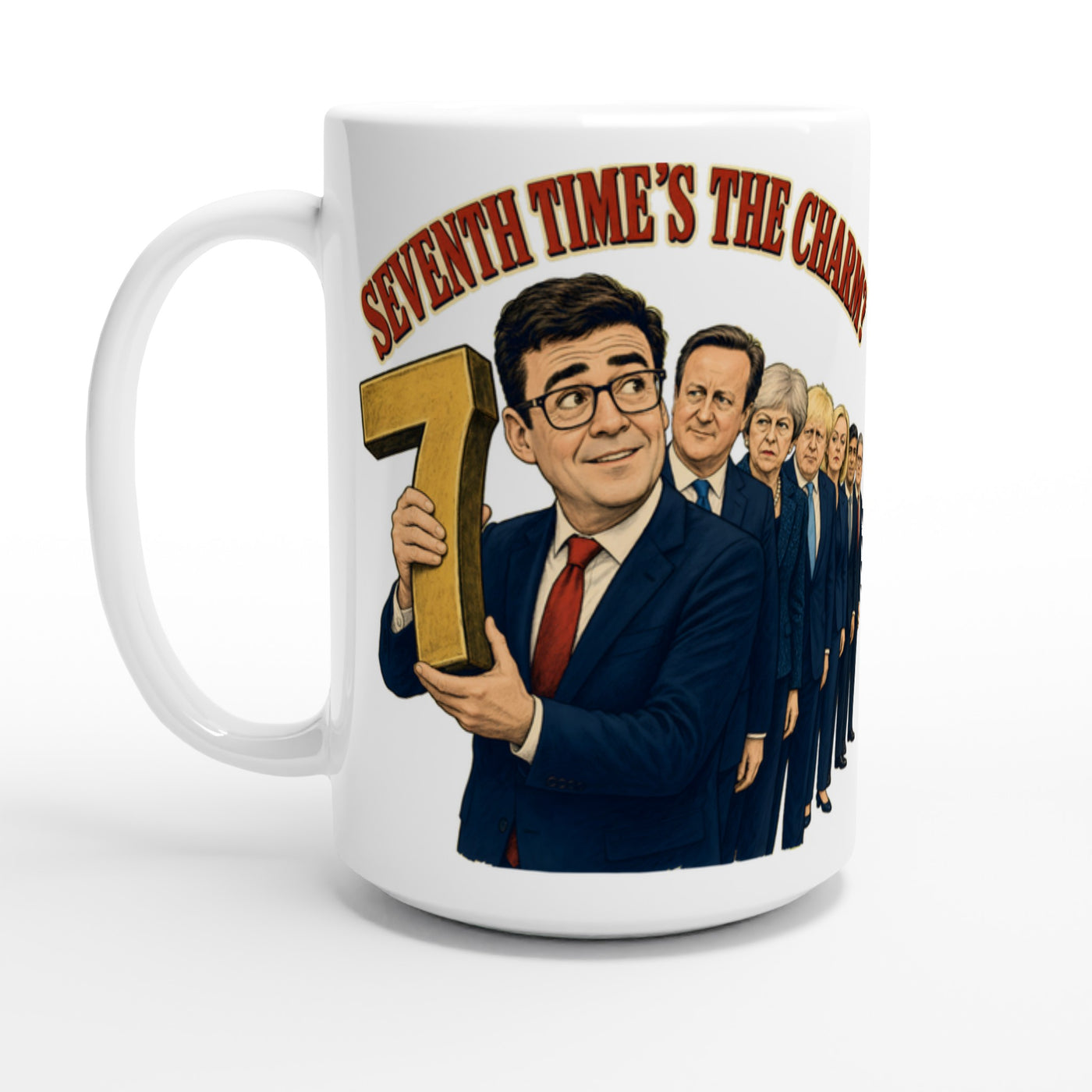 Seventh Time’s the Charm? UK Prime Minister Caricature Large Mug