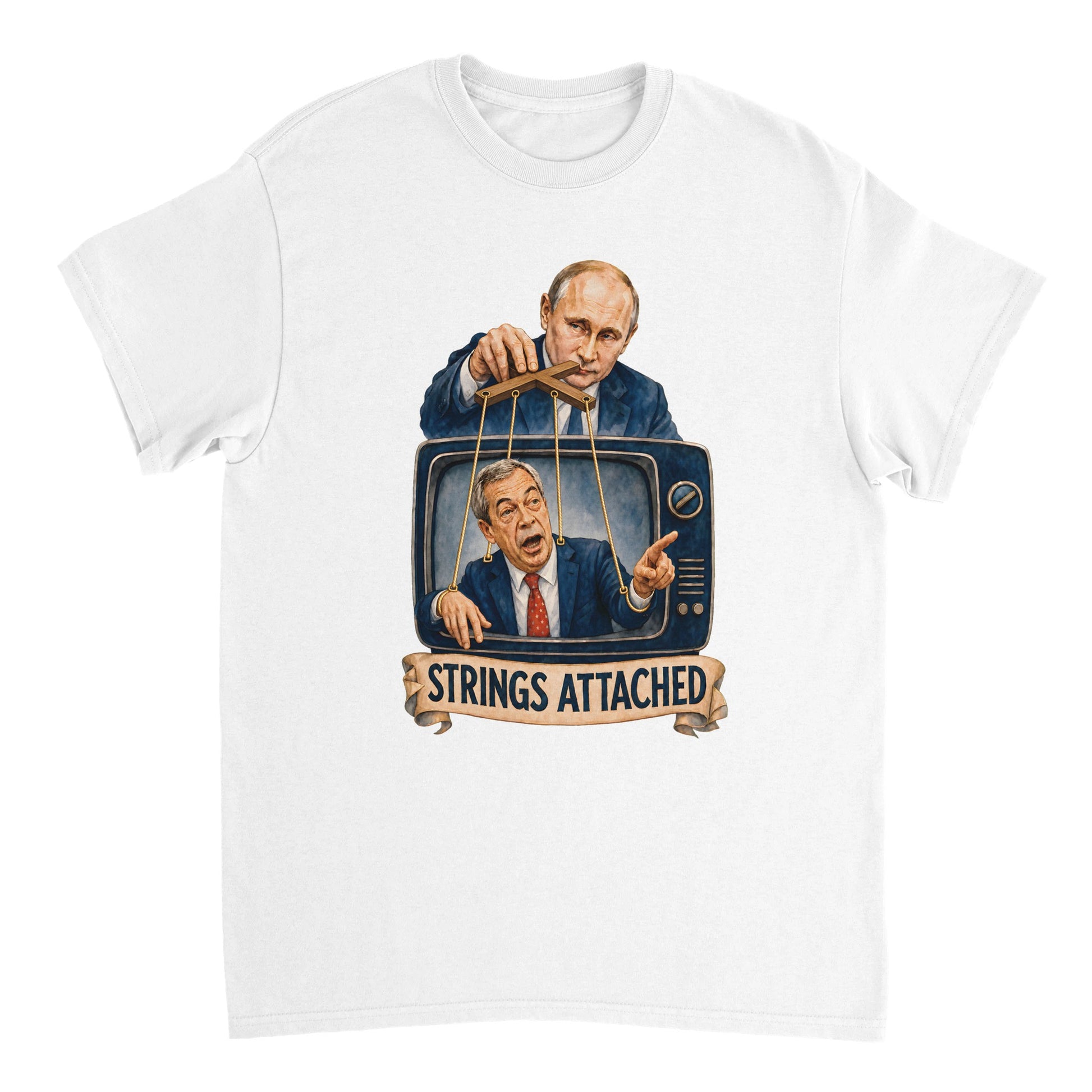Strings Attached Political Satire T-shirt — product view 17