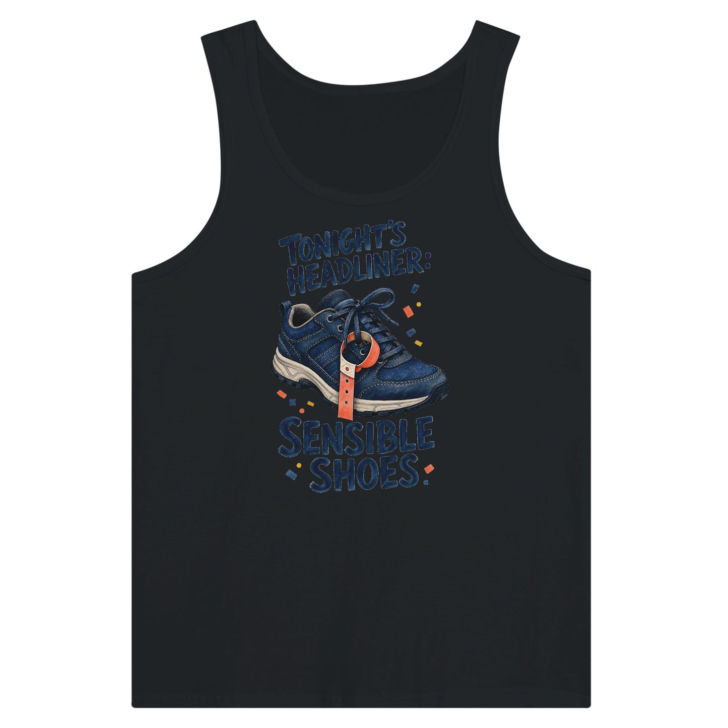 Tonight's Headliner: Sensible Shoes Concert Premium Unisex Tank Top — product view 8