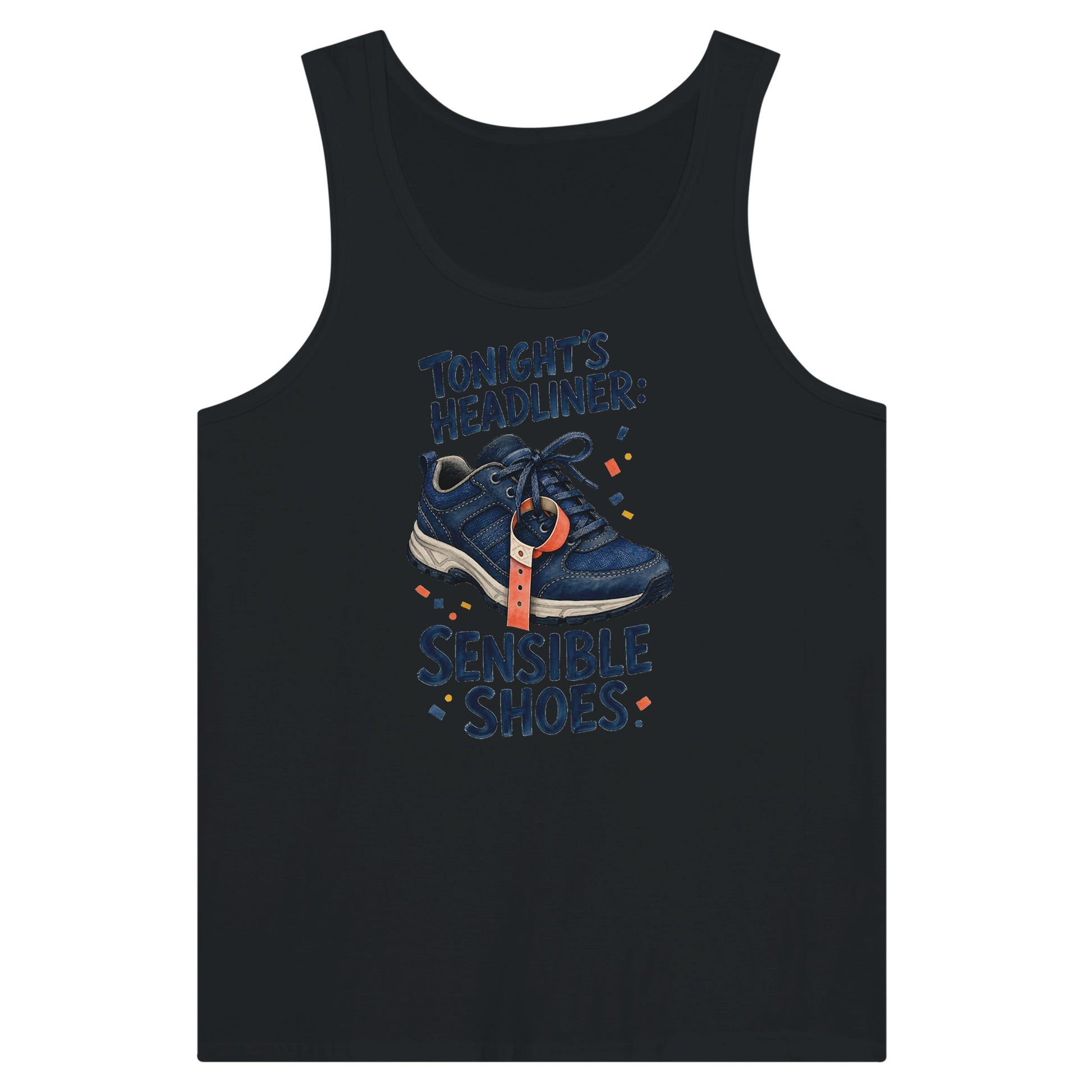 Tonight's Headliner: Sensible Shoes Concert Premium Unisex Tank Top — product view 8