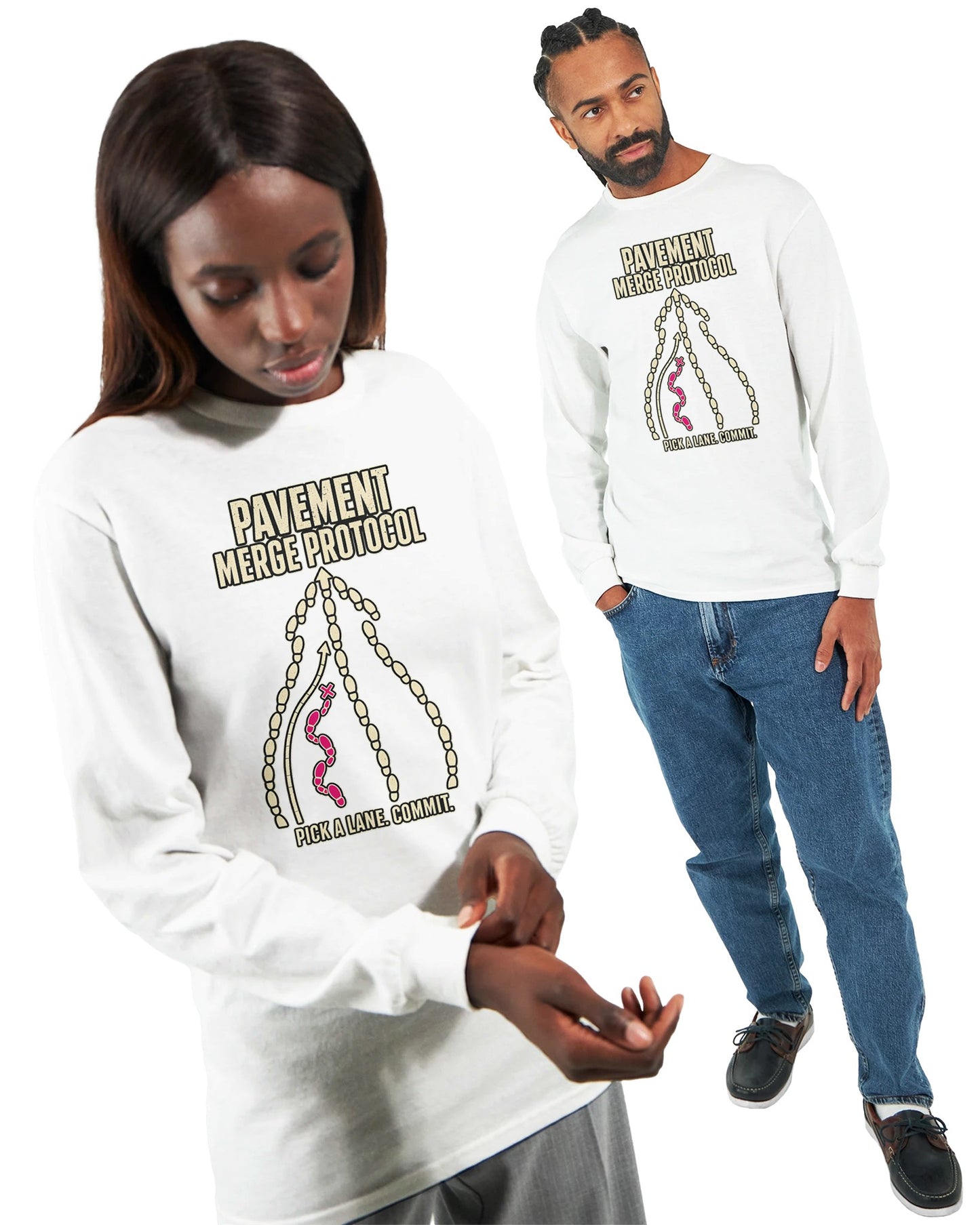 Pavement Merge Protocol — Pick a Lane Long-Sleeve T-shirt — product view 15