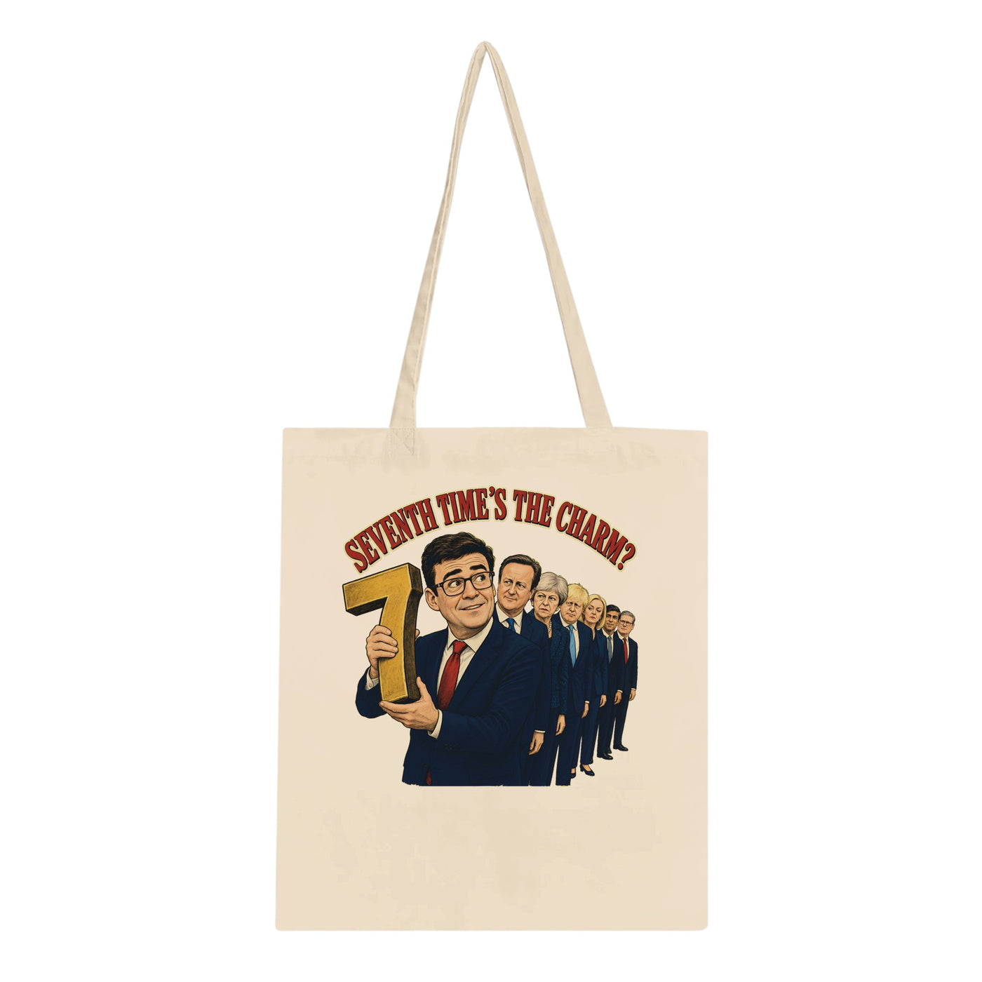 Seventh Time’s the Charm? UK Prime Minister Caricature Tote Bag