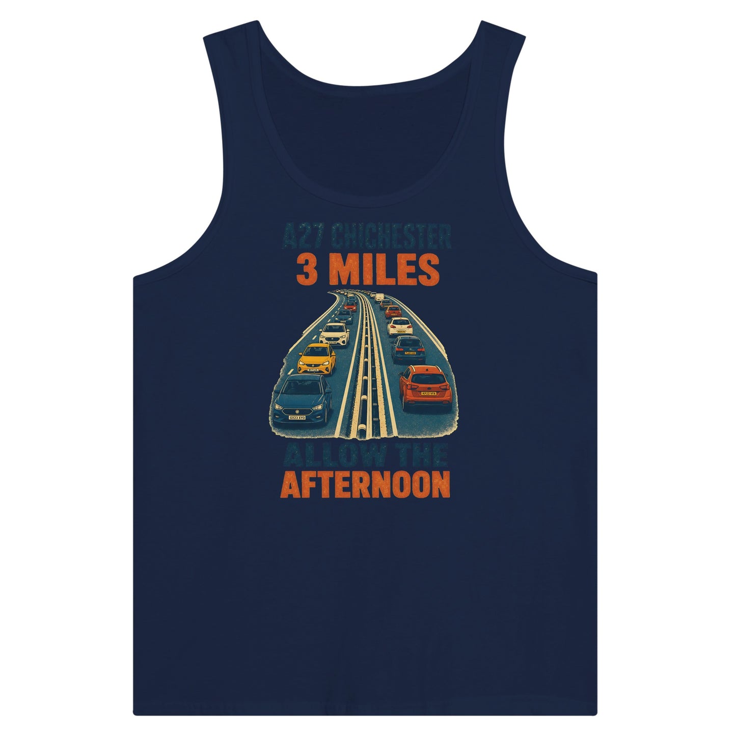 A27 Chichester – 3 Miles, Allow the Afternoon Premium Unisex Tank Top — product view 9