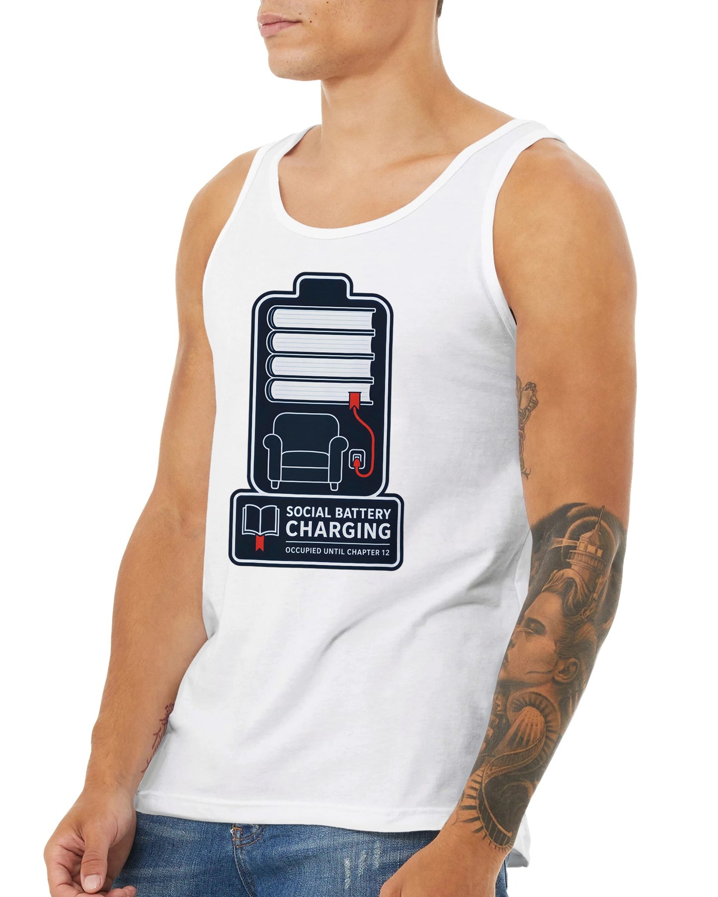 Social Battery Charging Premium Unisex Tank Top — product view 16