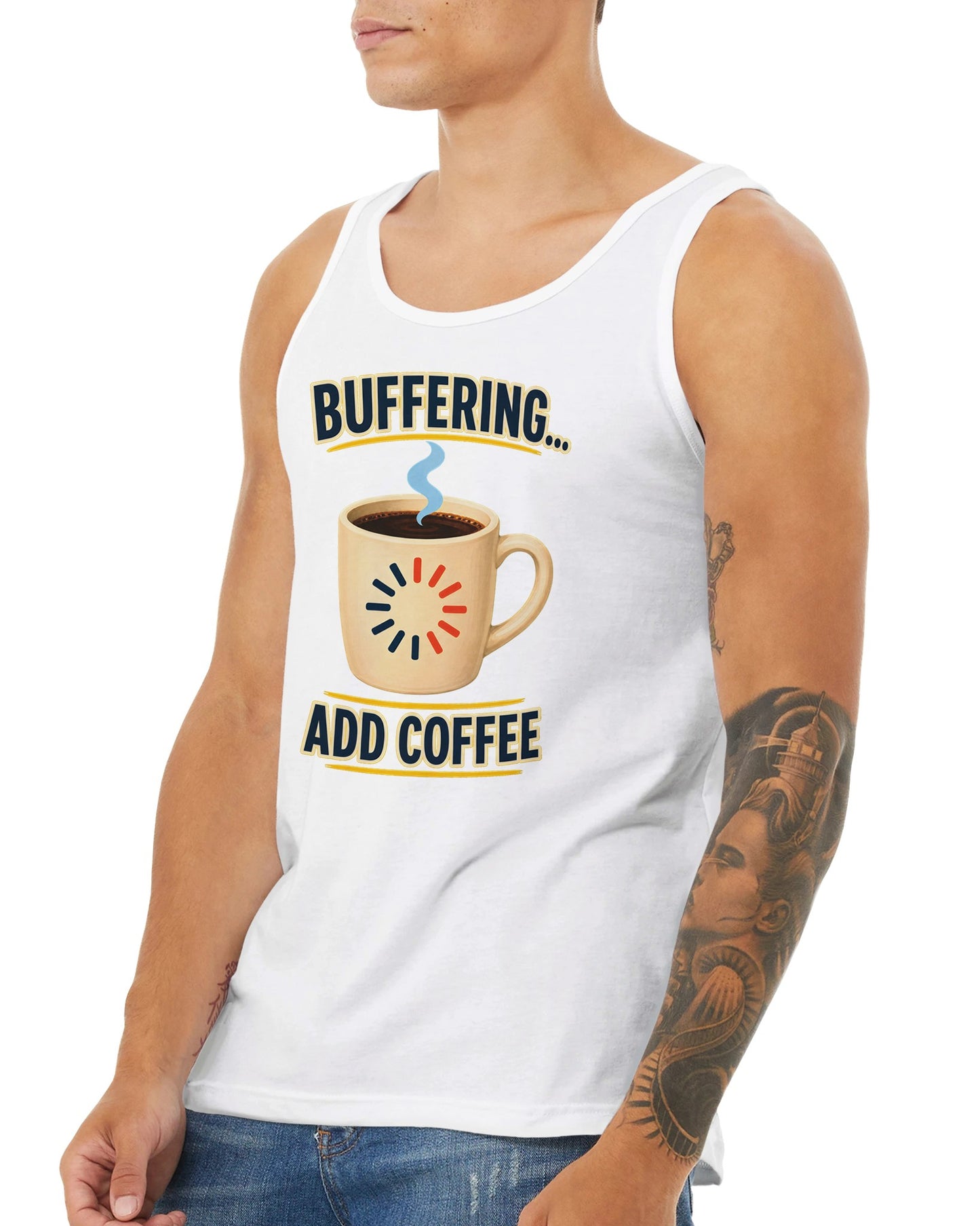 Buffering... Add Coffee — Outlined Loading Mug Graphic Premium Unisex Tank Top — product view 16