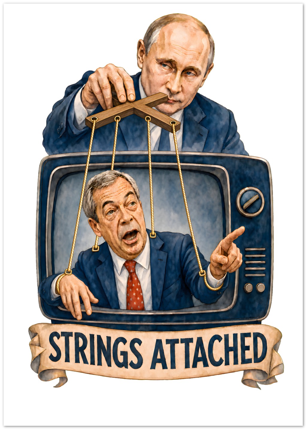 Strings Attached Political Satire Greeting Card Pack — product view 1