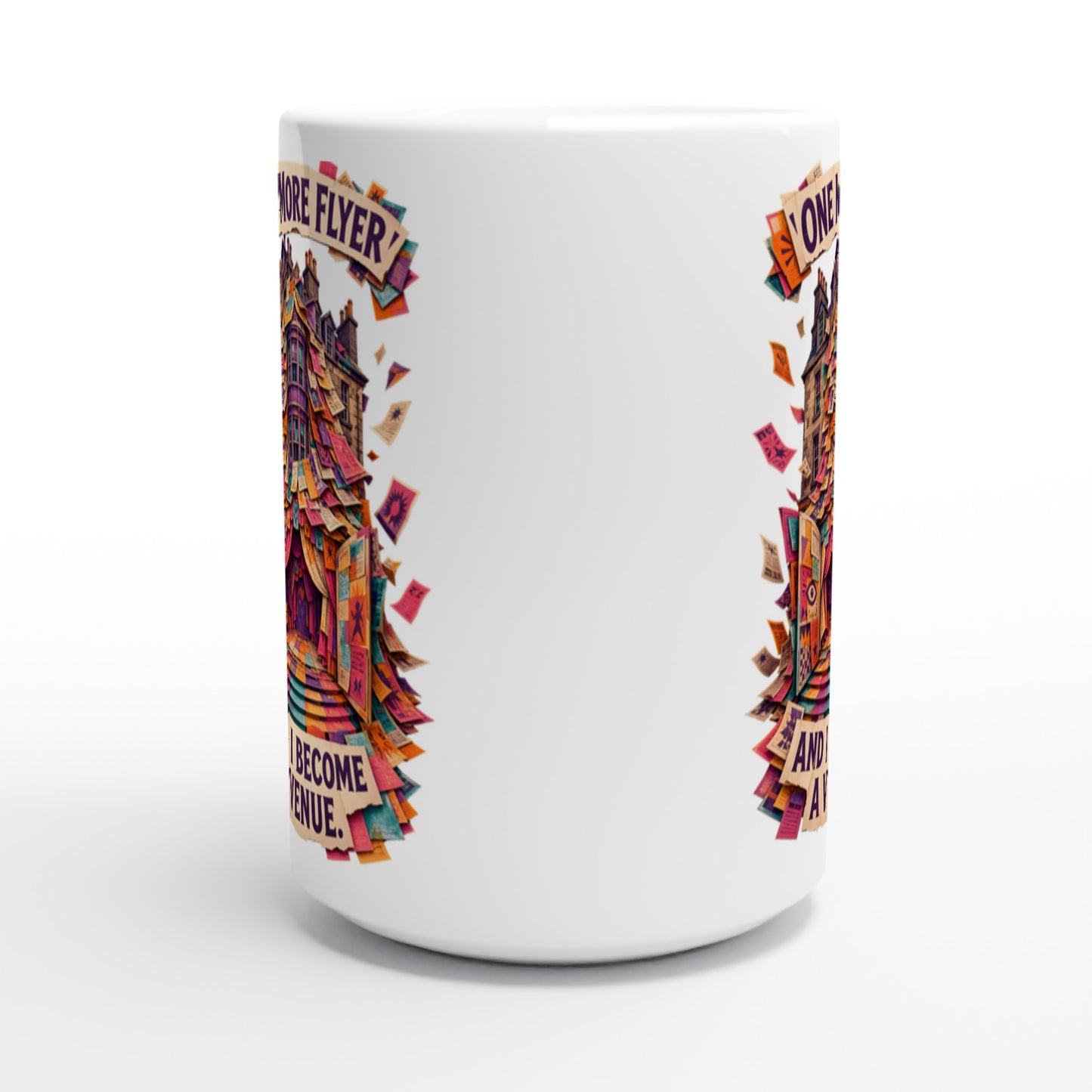 One More Flyer and I Become a Venue Large Mug — product view 2