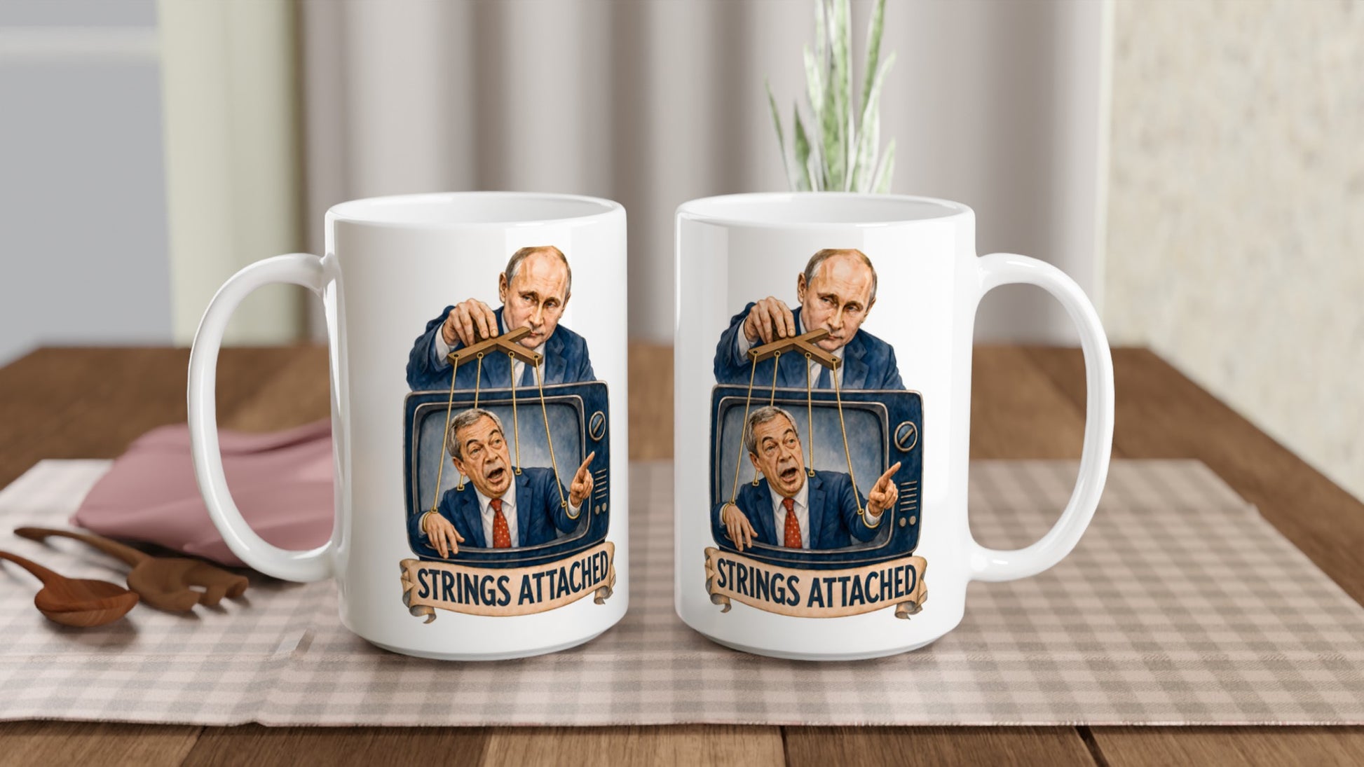 Strings Attached Political Satire Large Mug — product view 5
