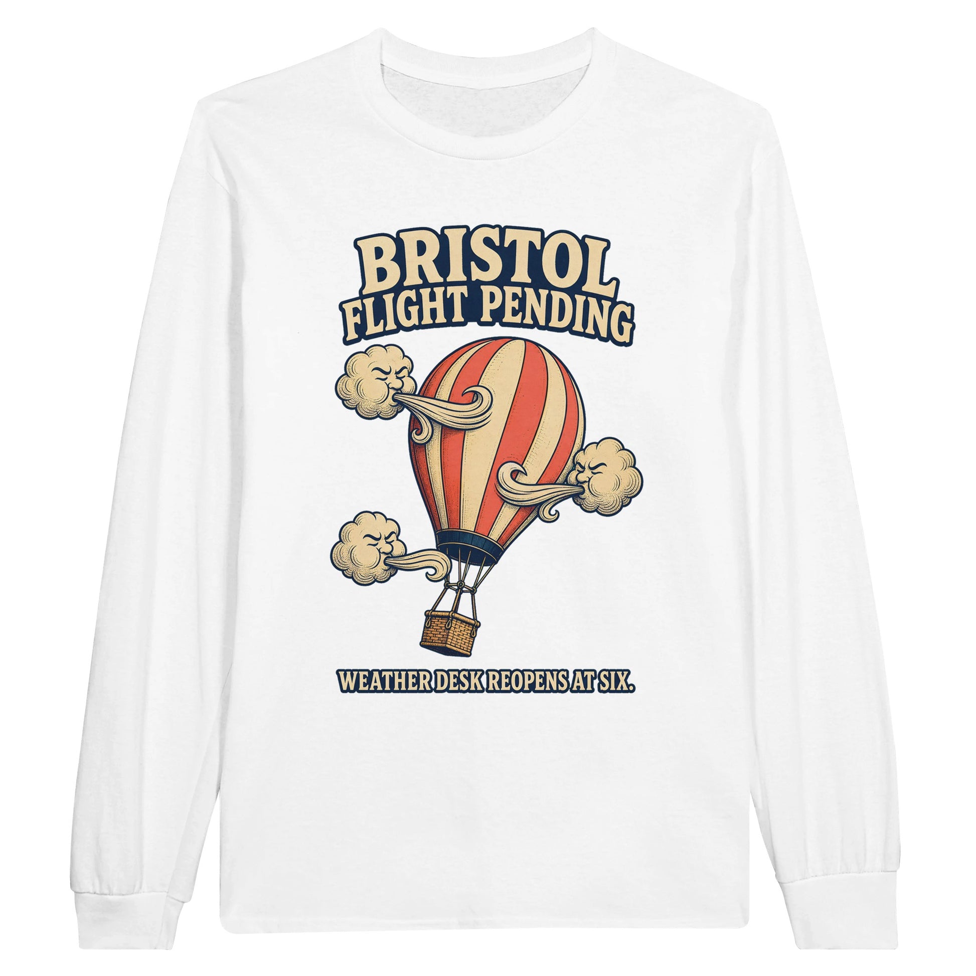 Bristol Flight Pending – Weather Desk Long-Sleeve T-shirt — product view 1