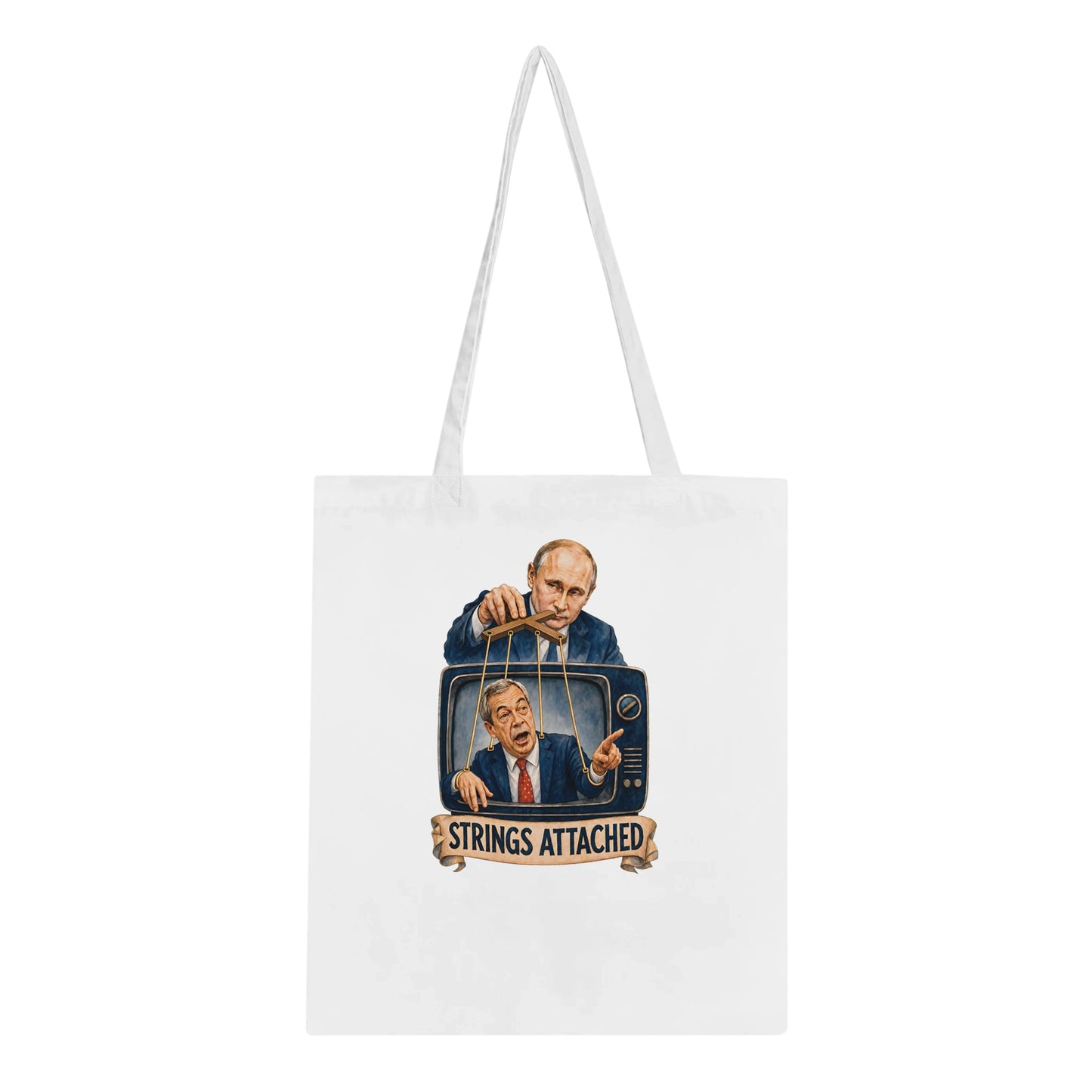 Strings Attached Political Satire Tote Bag — product view 5