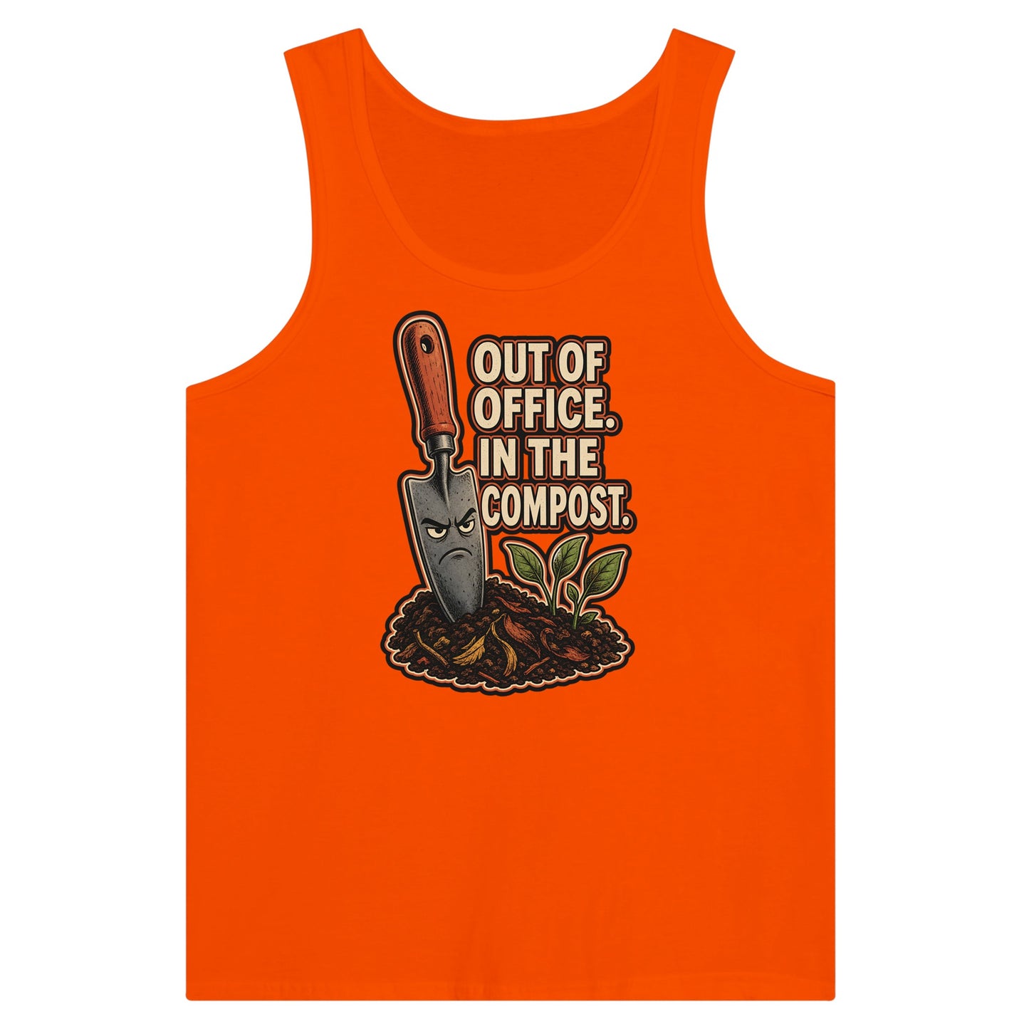 Out of Office, In the Compost Premium Unisex Tank Top — product view 7