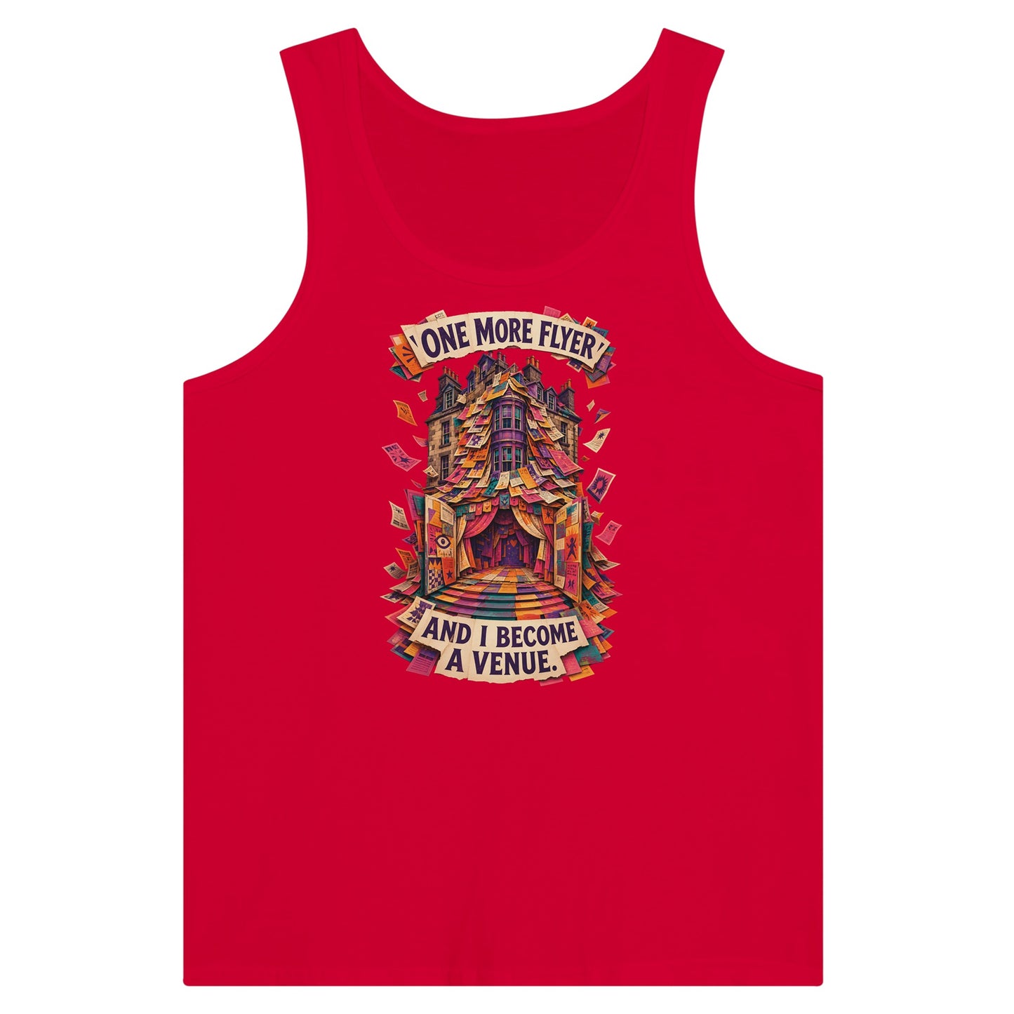 One More Flyer and I Become a Venue Premium Unisex Tank Top — product view 12