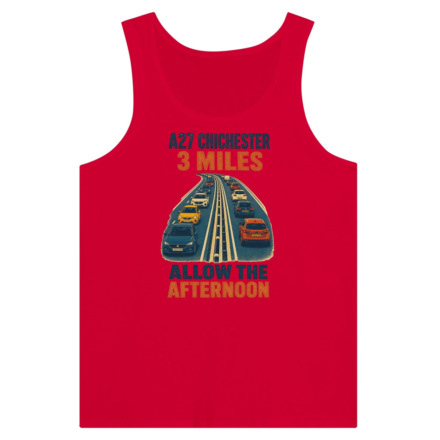 A27 Chichester – 3 Miles, Allow the Afternoon Premium Unisex Tank Top — product view 12