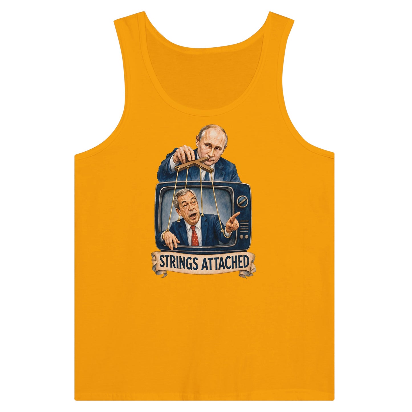 Strings Attached Political Satire Premium Unisex Tank Top — product view 11