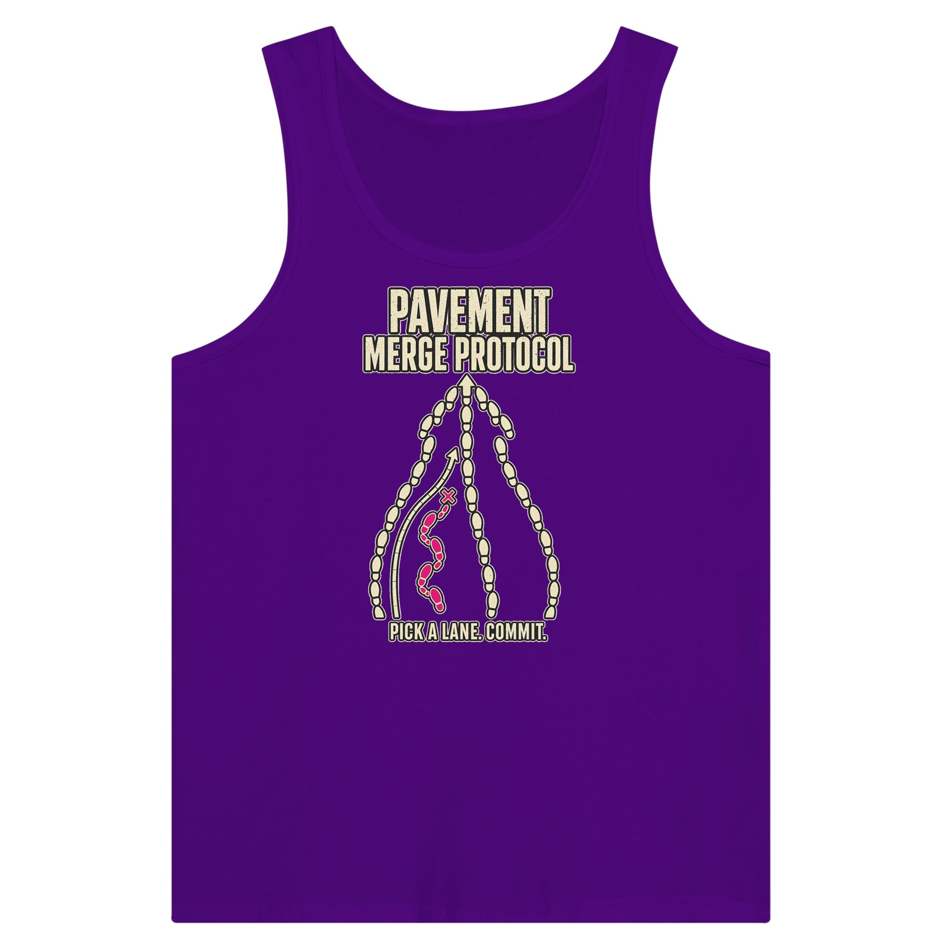 Pavement Merge Protocol — Pick a Lane Premium Unisex Tank Top — product view 6