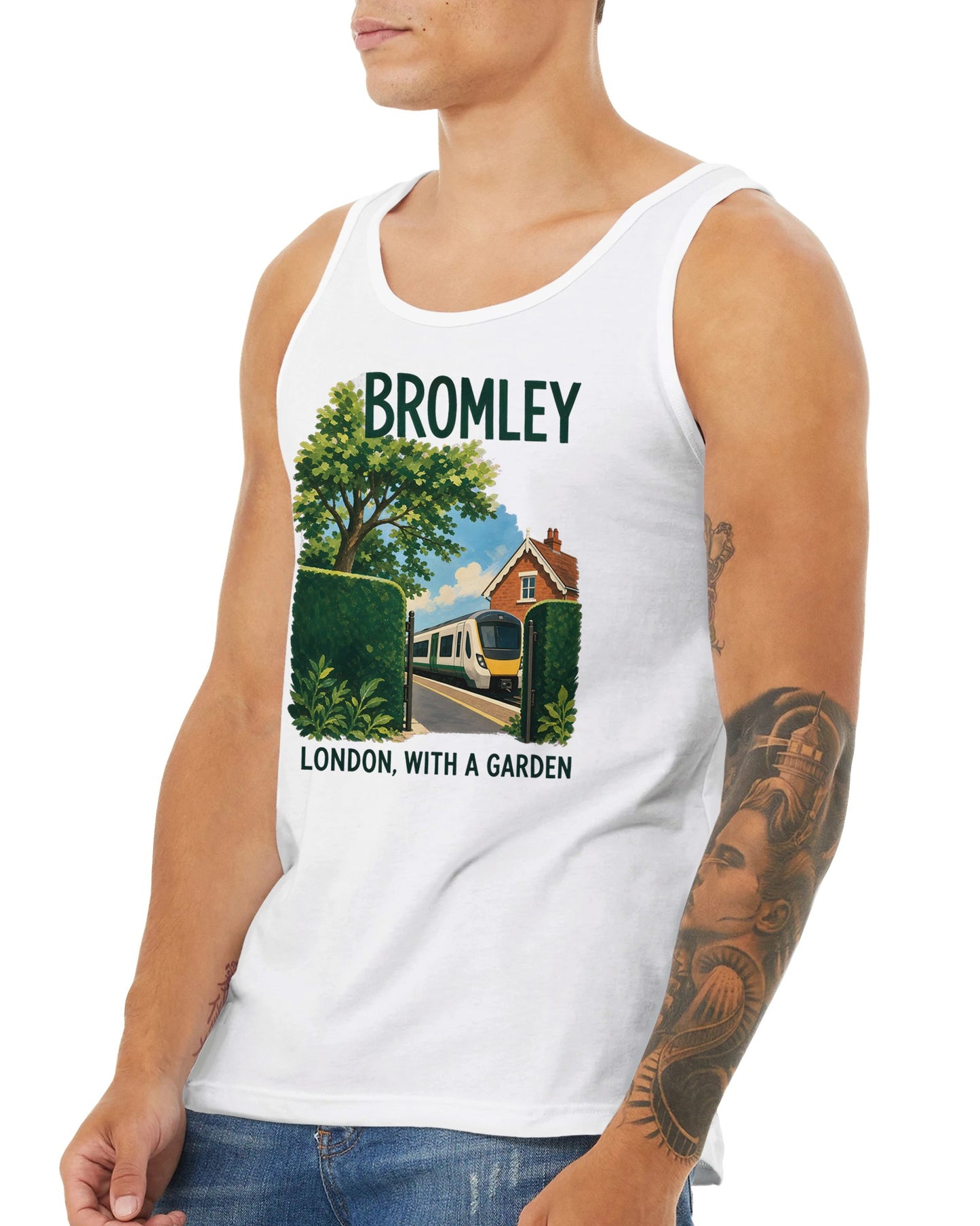 Bromley: London with a Garden Premium Unisex Tank Top — product view 16