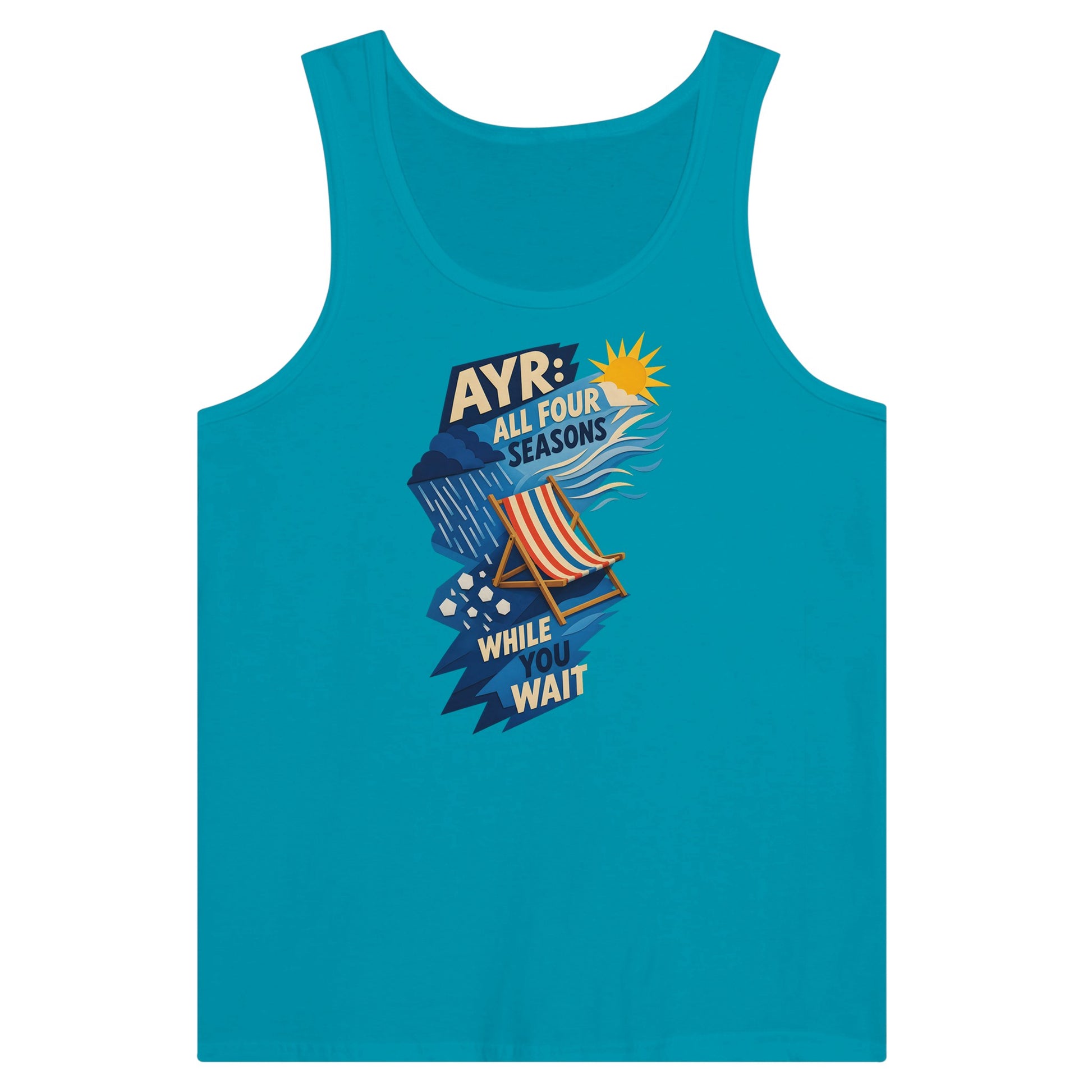 Ayr: All Four Seasons While You Wait Premium Unisex Tank Top — product view 2
