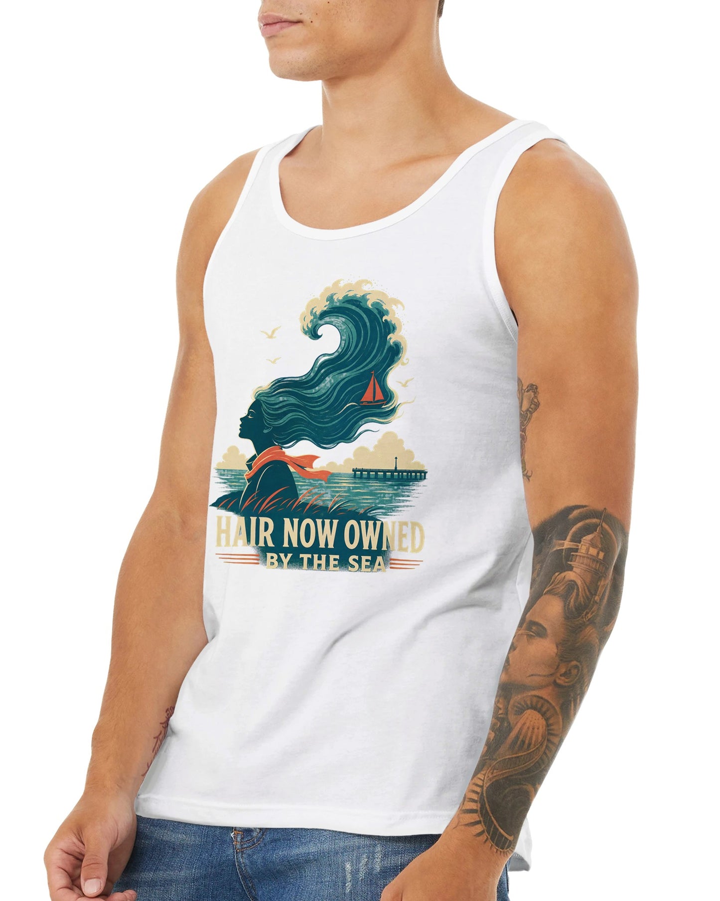 Hair Now Owned by the Sea Premium Unisex Tank Top — product view 16