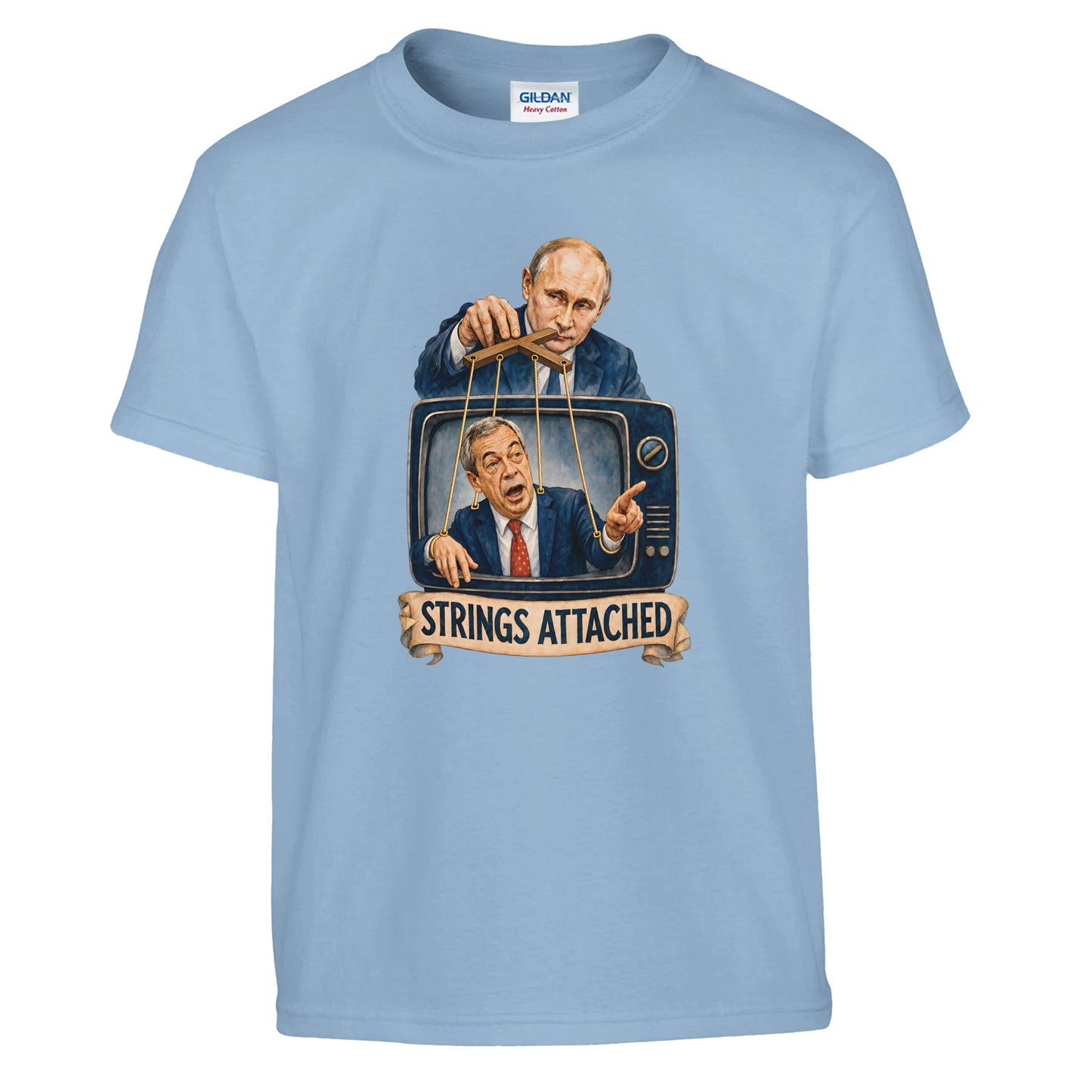 Strings Attached Political Satire Kids' T-shirt — product view 3