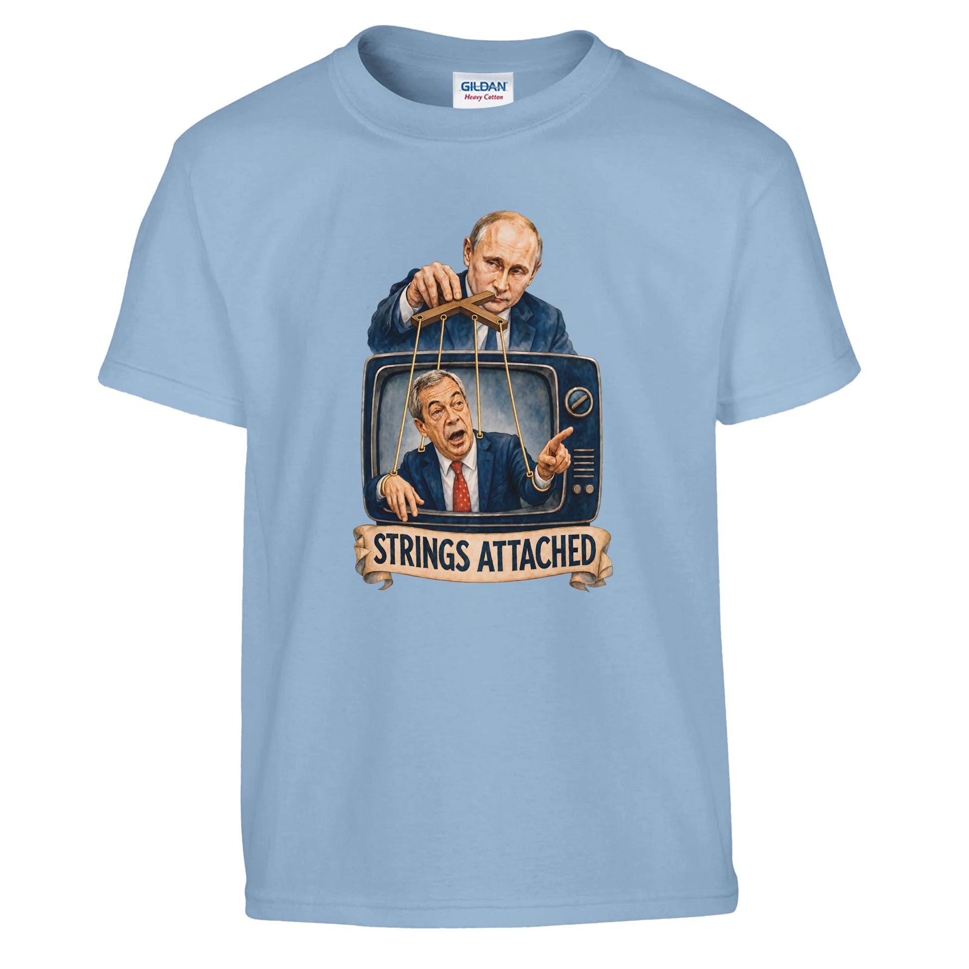 Strings Attached Political Satire Kids' T-shirt — product view 3