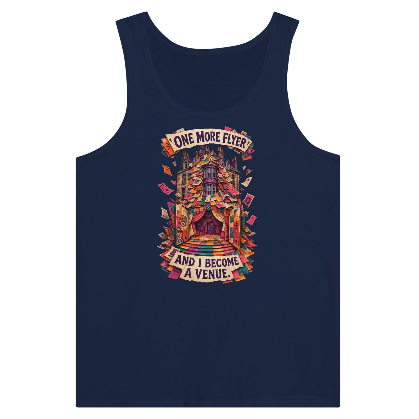 One More Flyer and I Become a Venue Premium Unisex Tank Top — product view 9