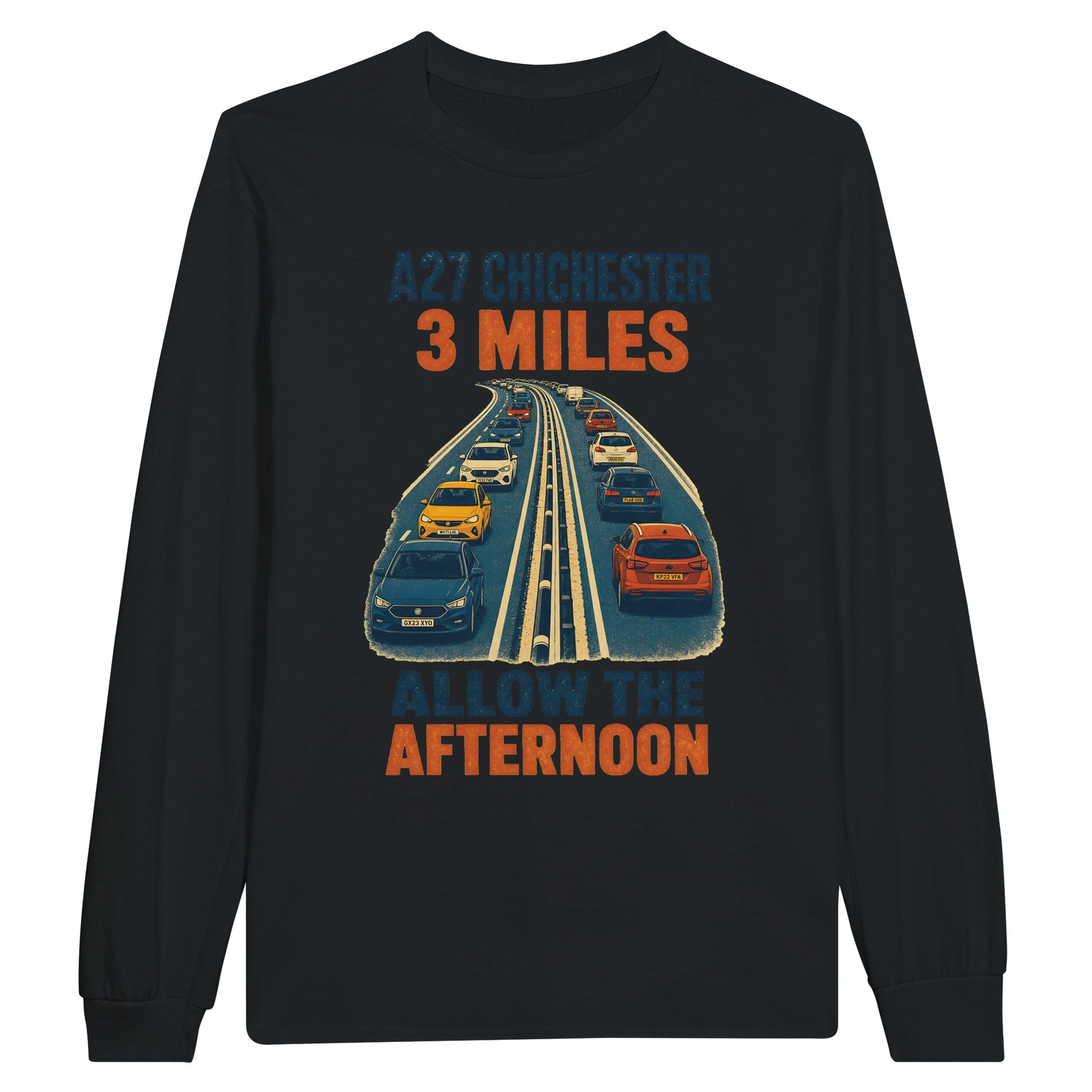 A27 Chichester – 3 Miles, Allow the Afternoon Long-Sleeve T-shirt — product view 7