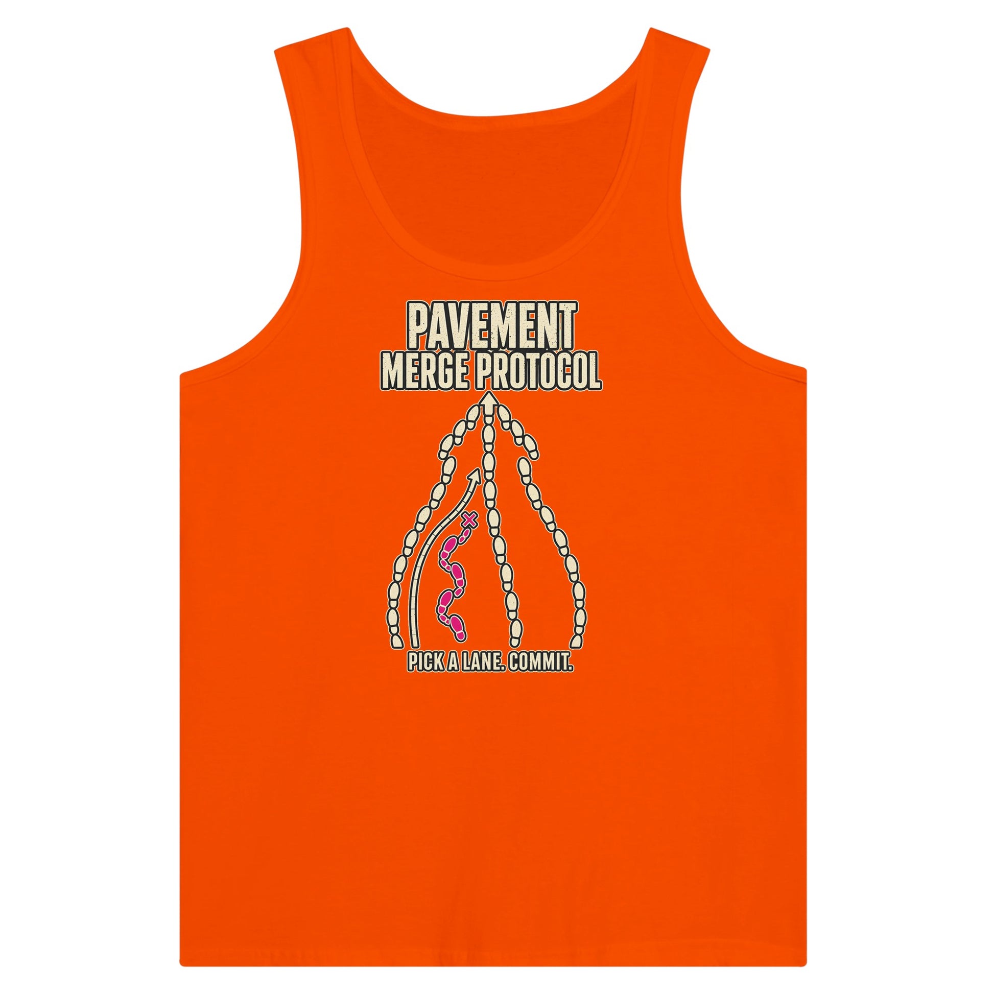 Pavement Merge Protocol — Pick a Lane Premium Unisex Tank Top — product view 7