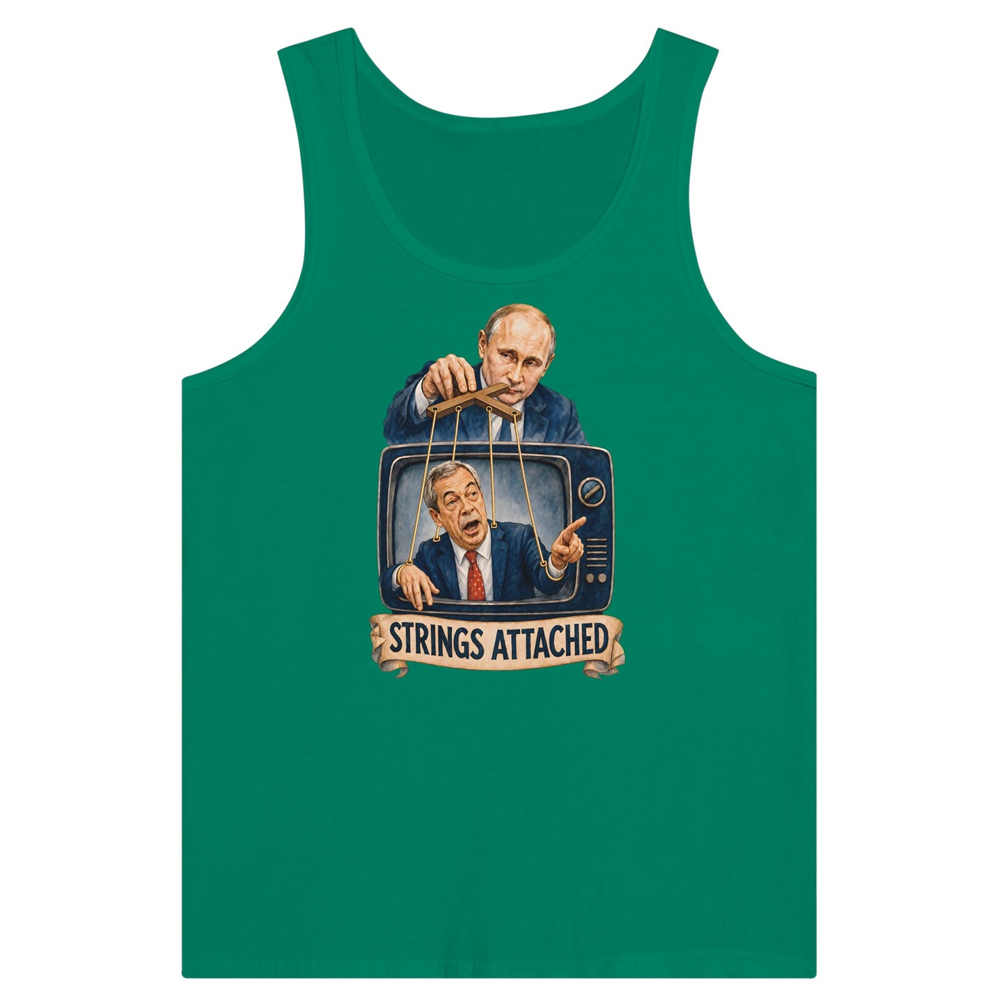 Strings Attached Political Satire Premium Unisex Tank Top — product view 10