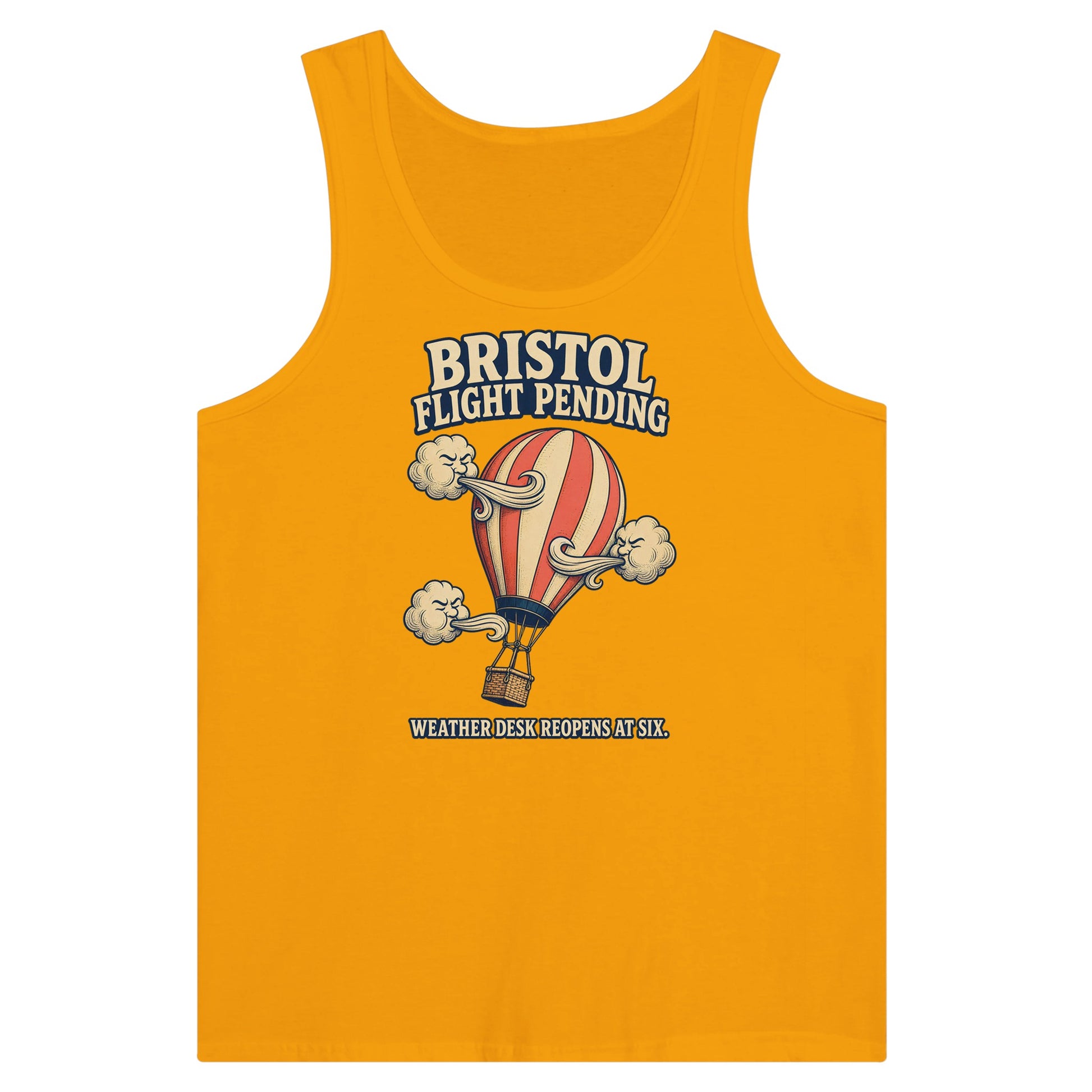 Bristol Flight Pending – Weather Desk Premium Unisex Tank Top — product view 11