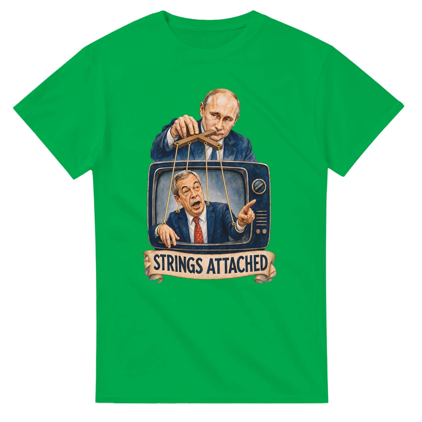 Strings Attached Political Satire T-shirt — product view 11
